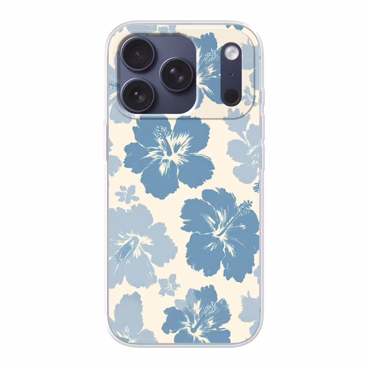 Hibiscusbloemen - Blauw - Patroon - Tropisch Telefoonhoesje iPhone 17 Pro klein -3d
