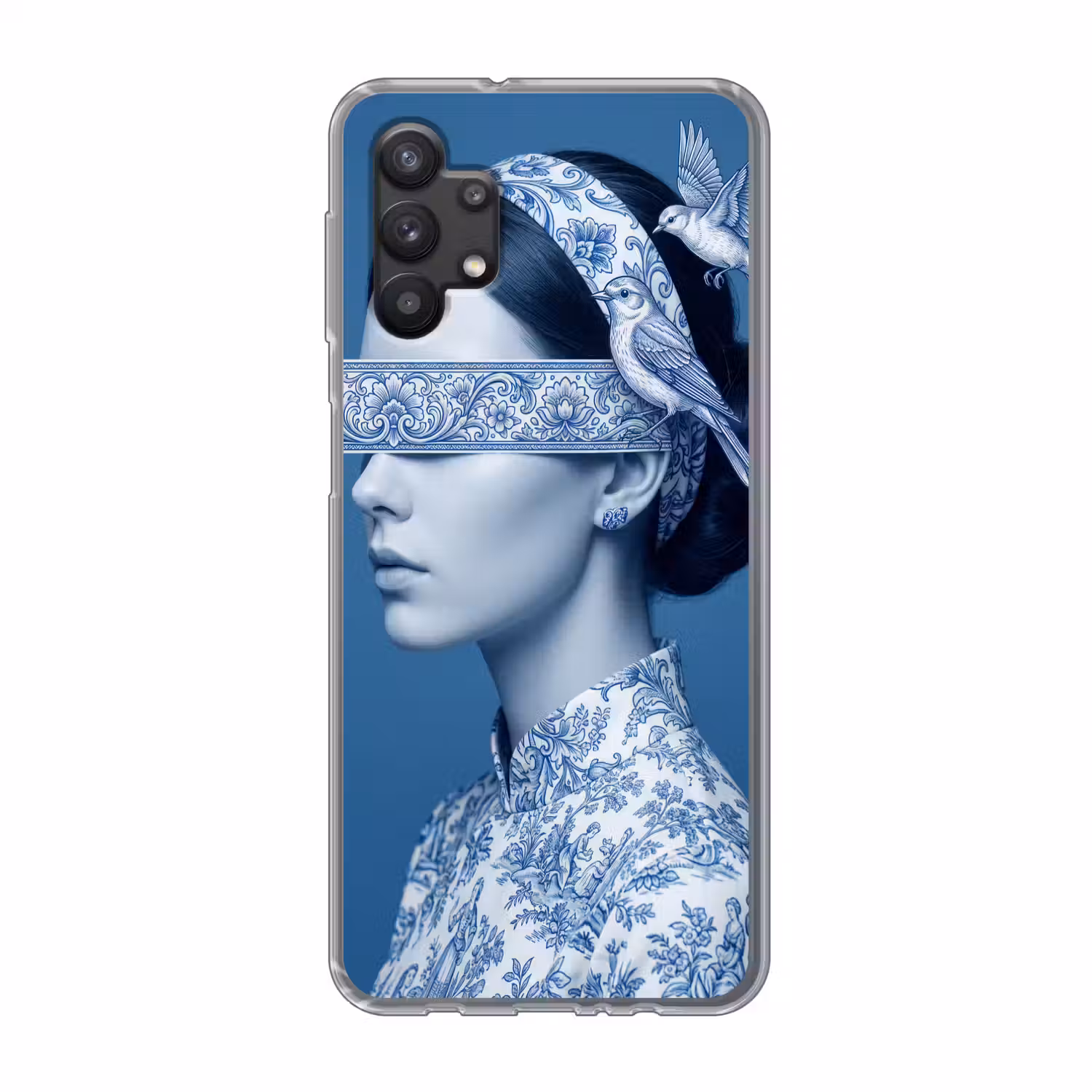 Portret - Klassiek - Wit - Blauw Telefoonhoesje Samsung Galaxy A32 5G klein -3d