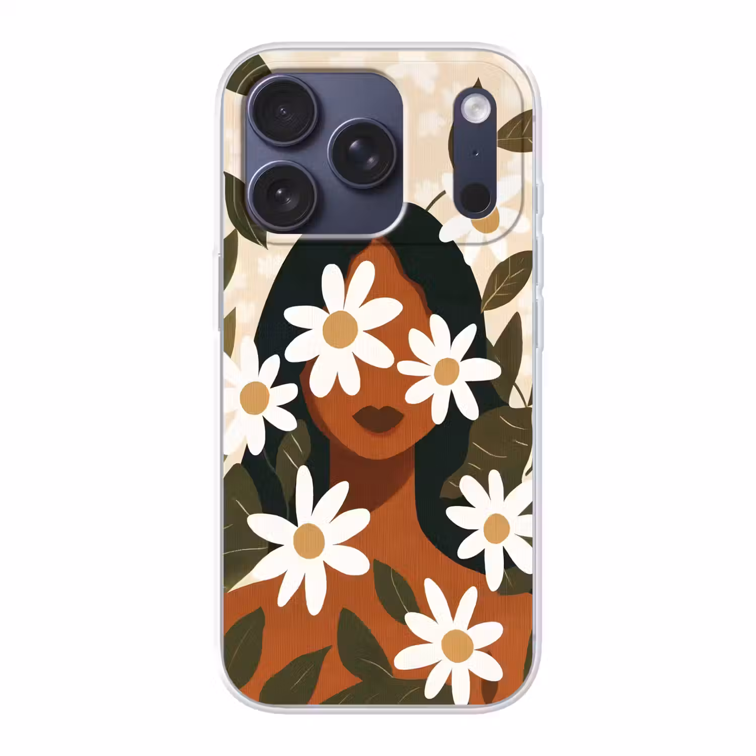 Illustratie - Vrouw - Madeliefjes - Wit Telefoonhoesje iPhone 17 Pro klein -3d