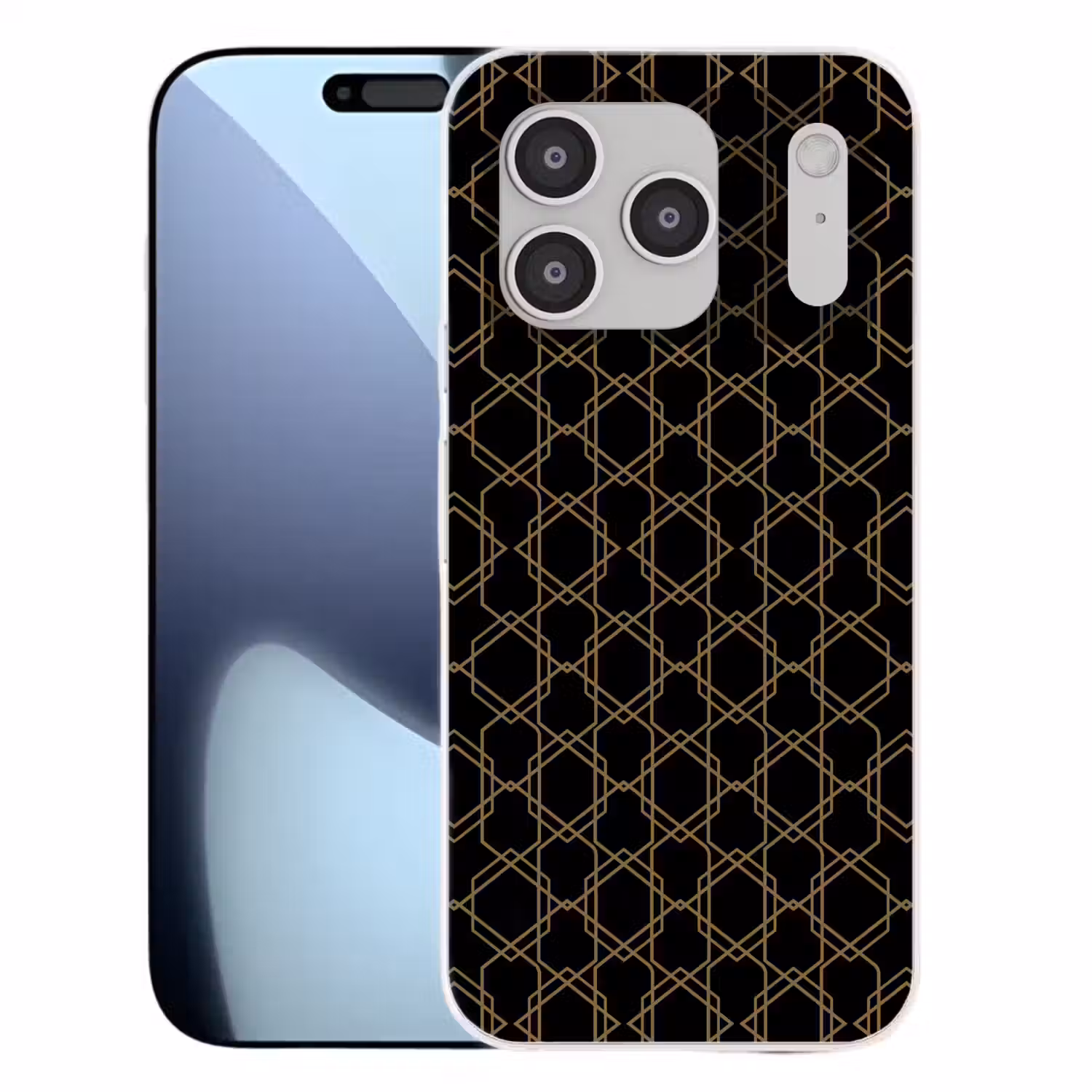 Verweven - Zeshoeken - Zwart - Goud Telefoonhoesje iPhone 17 Pro klein 878 -3d