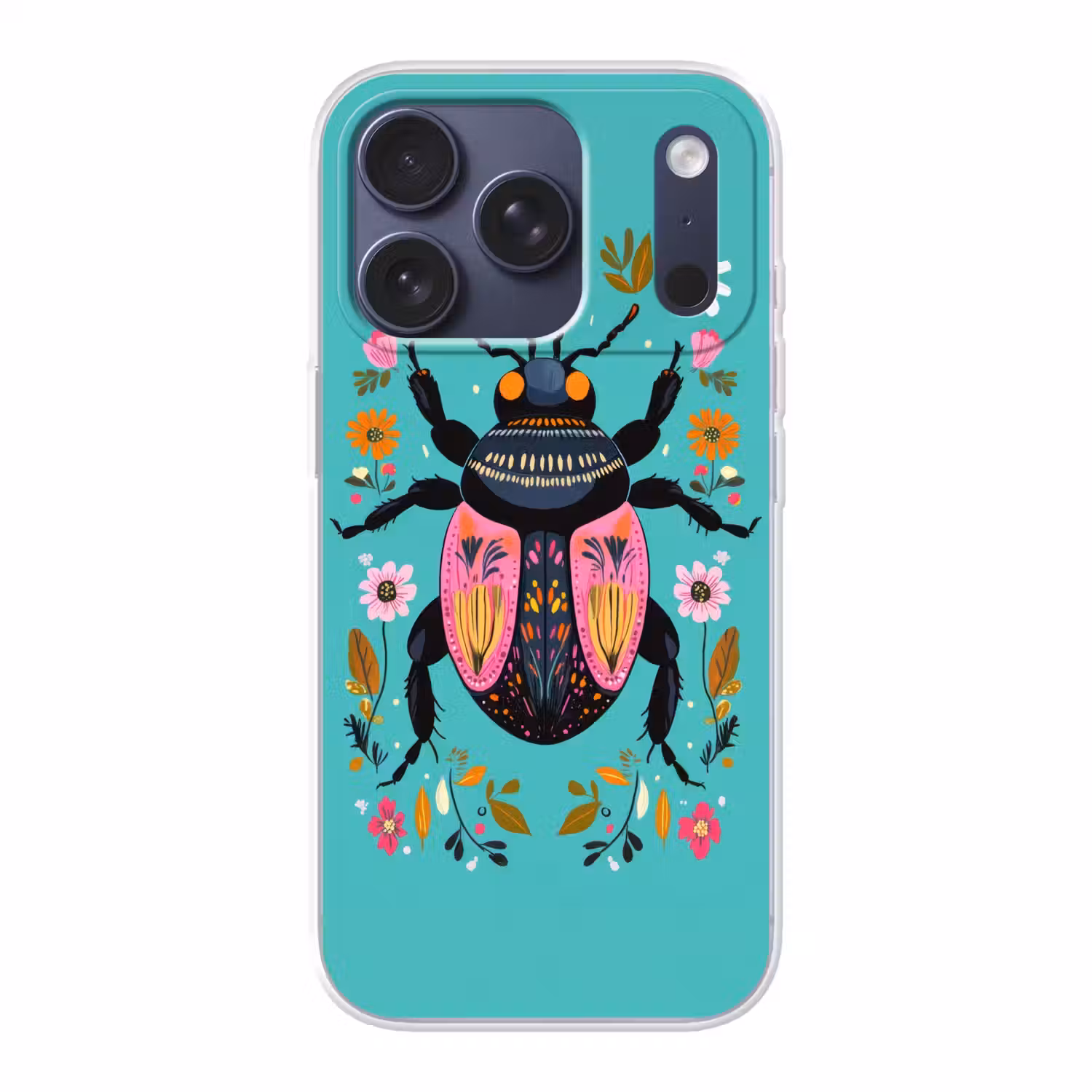 Kever - Bloemmotieven - Turquoise - Bladeren Telefoonhoesje iPhone 17 Pro klein -3d