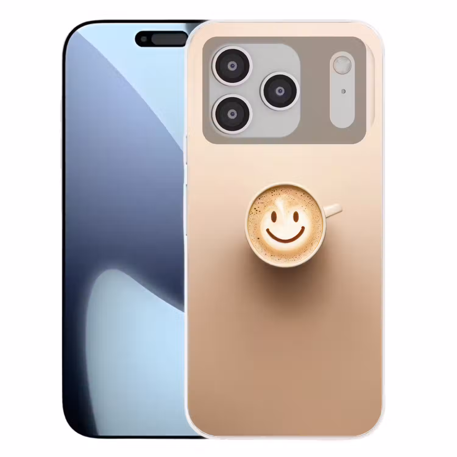Koffie - Melkschuim - Lach - Beige Telefoonhoesje iPhone 17 Pro klein -3d