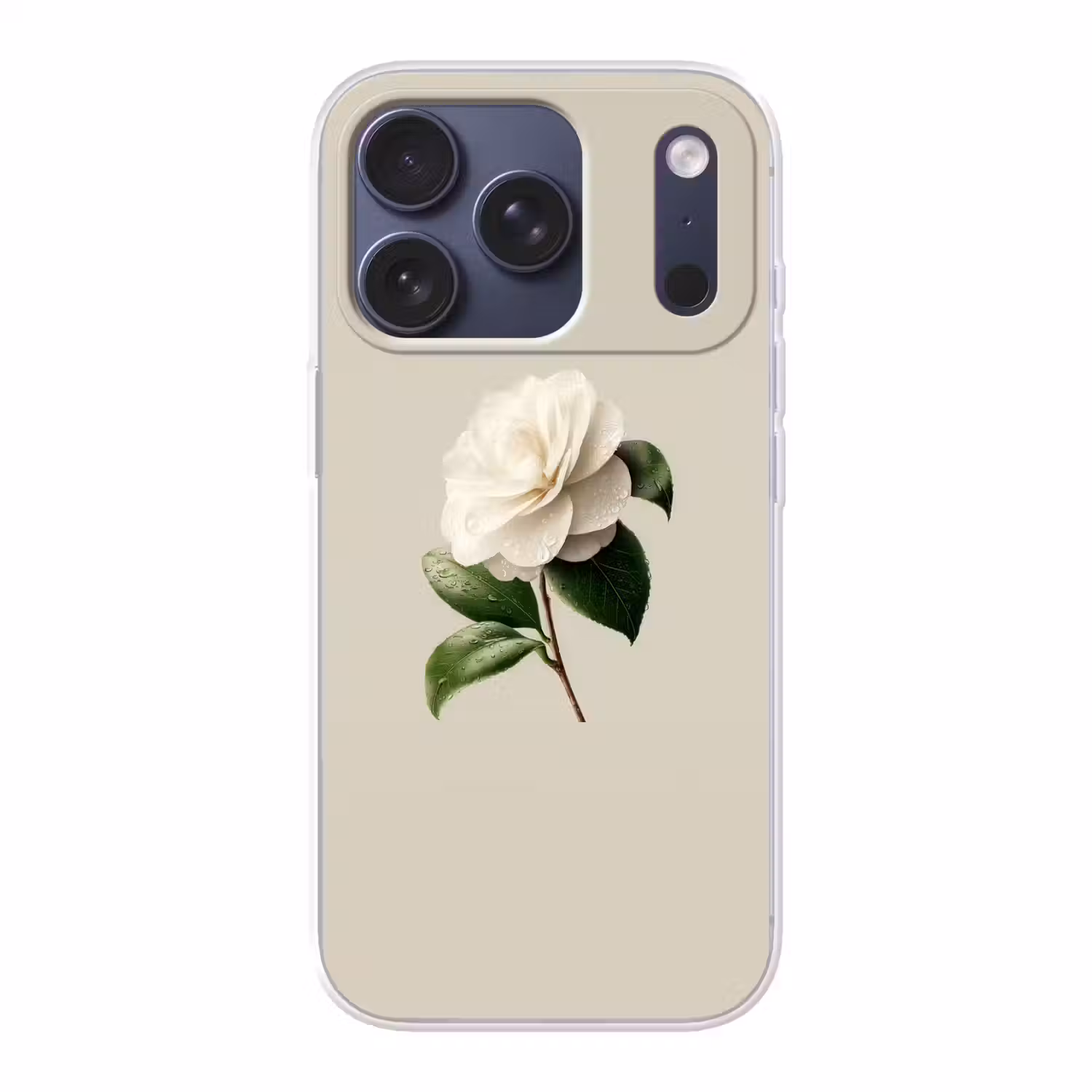 Cameliabloem - Wit - Groen Telefoonhoesje iPhone 17 Pro klein -3d