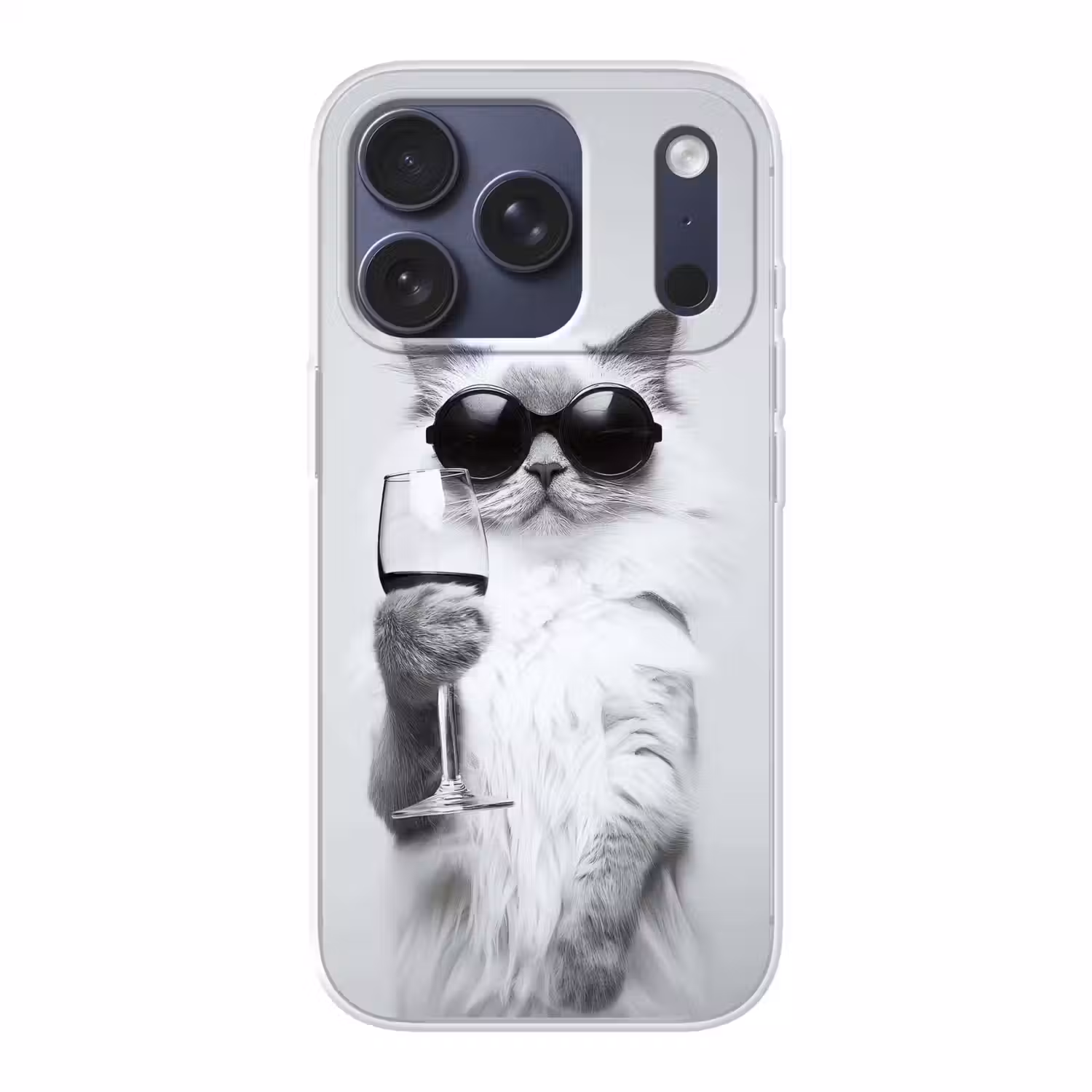 Kat - Zonnebril - Wijnglas - Langharig Telefoonhoesje iPhone 17 Pro klein -3d