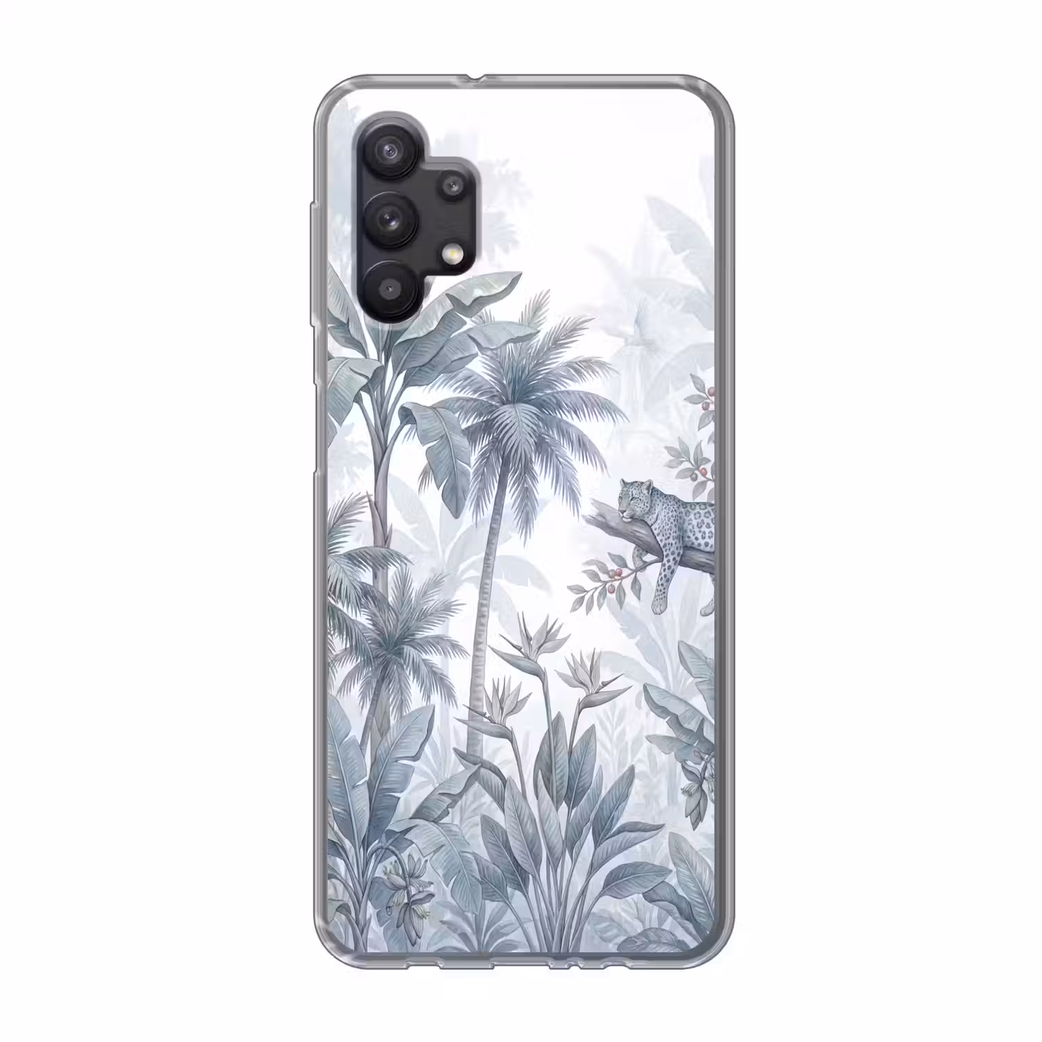 Kat - Tropisch bos - Modern - Grijs Telefoonhoesje Samsung Galaxy A32 5G klein -3d