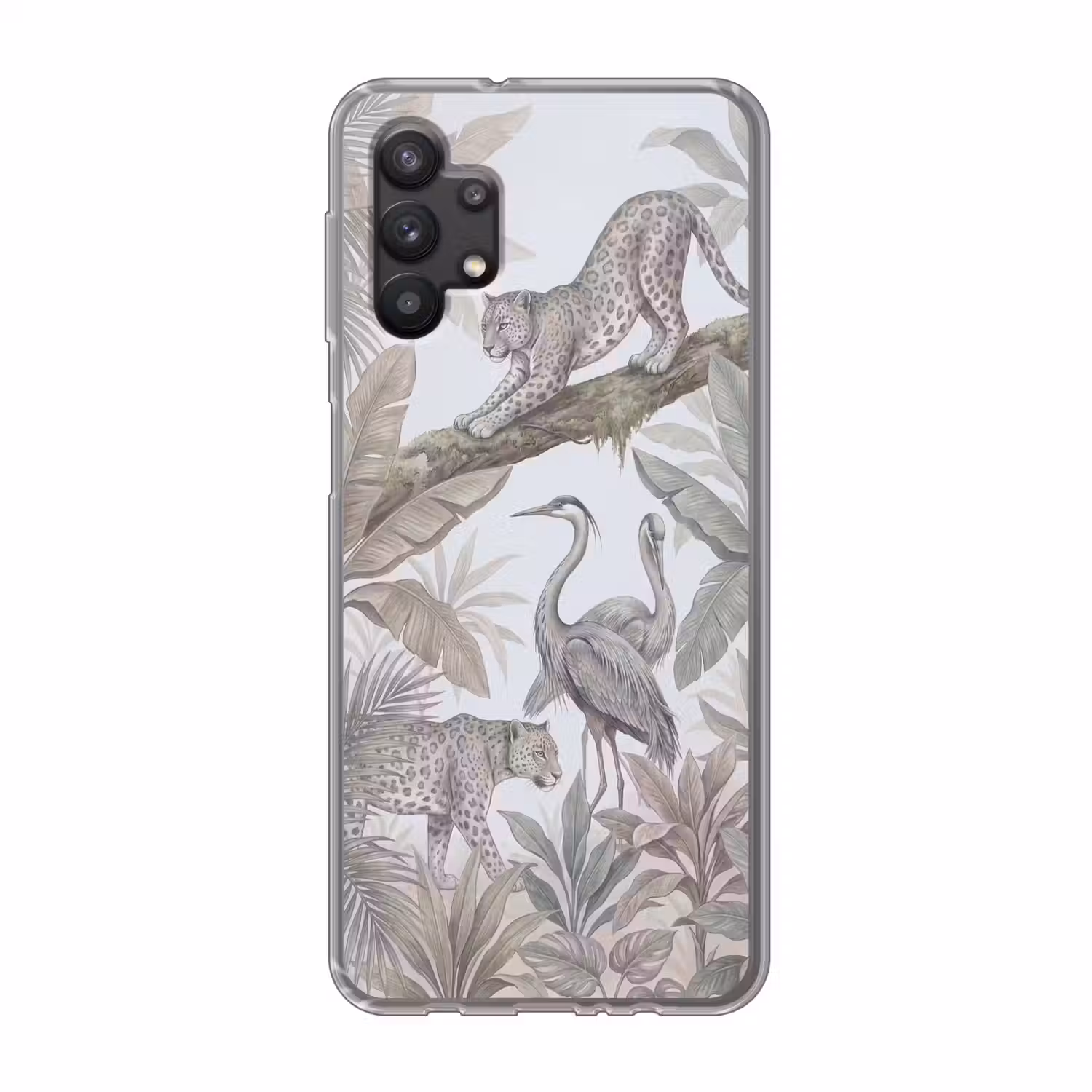 Kat - Vogel - Jungle - Illustratie - Dieren Telefoonhoesje Samsung Galaxy A32 5G klein -3d
