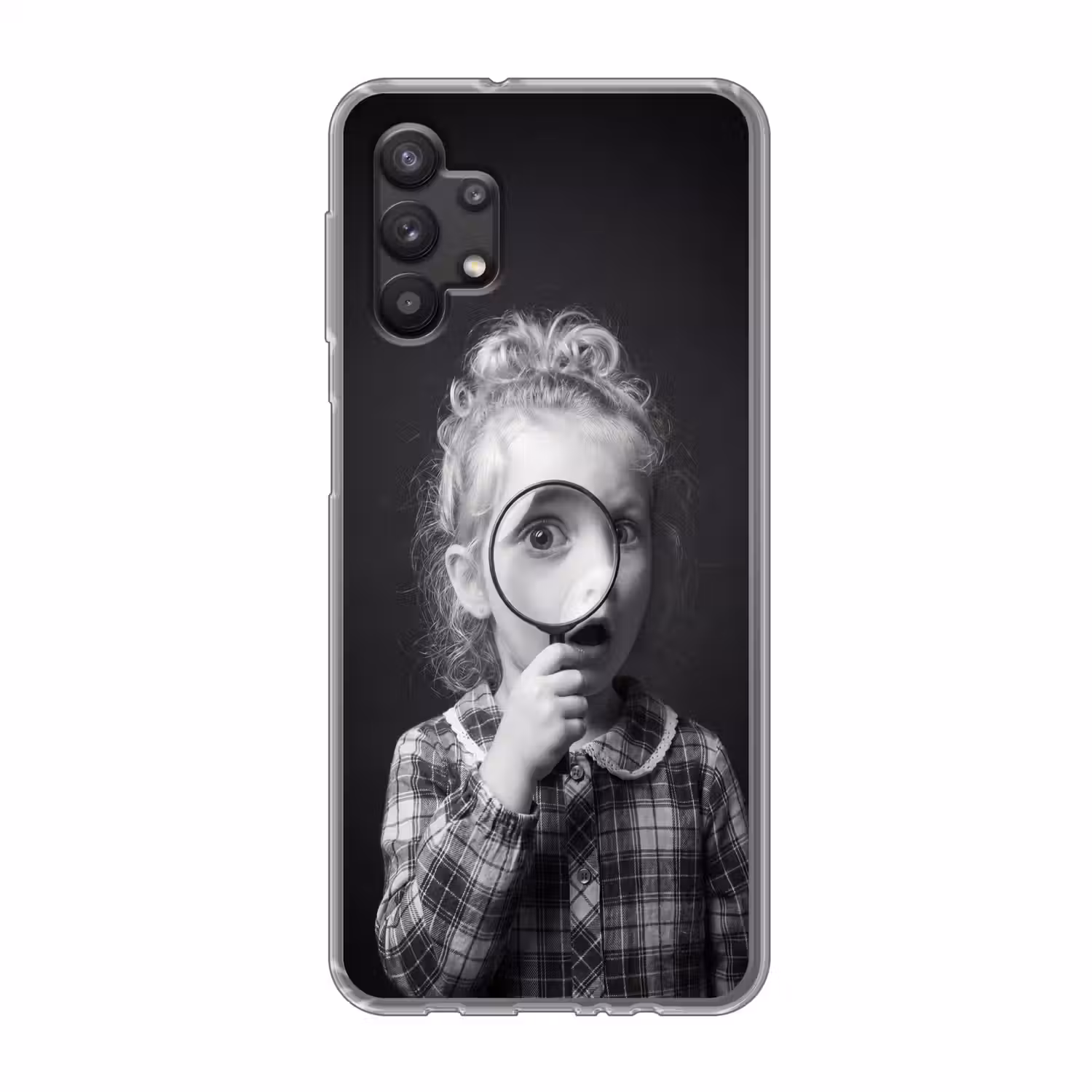 Kind - Vergrootglas - Portret - Zwart-wit Telefoonhoesje Samsung Galaxy A32 5G klein -3d