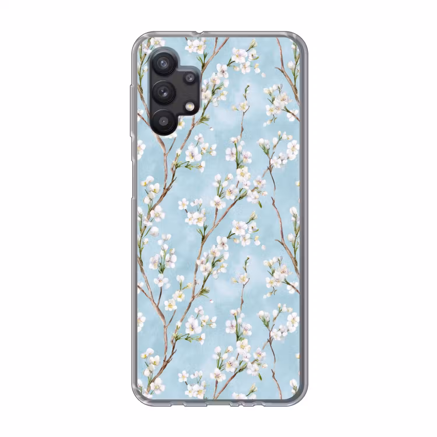 Kersenbloesem - Textuur - Blauw Telefoonhoesje Samsung Galaxy A32 5G klein 346 -3d