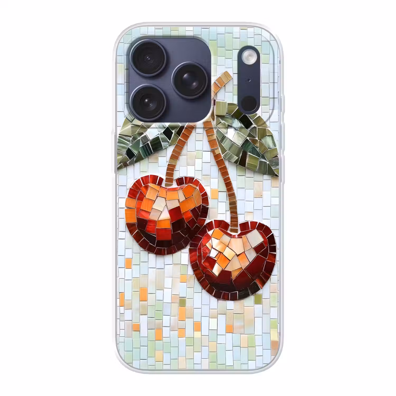 Kersen - Rood - Mozaïek - Blaadjes Telefoonhoesje iPhone 17 Pro klein -3d