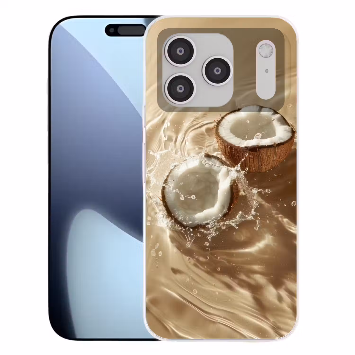 Kokosnoot - Water - Beige - Spetters Telefoonhoesje iPhone 17 Pro klein -3d