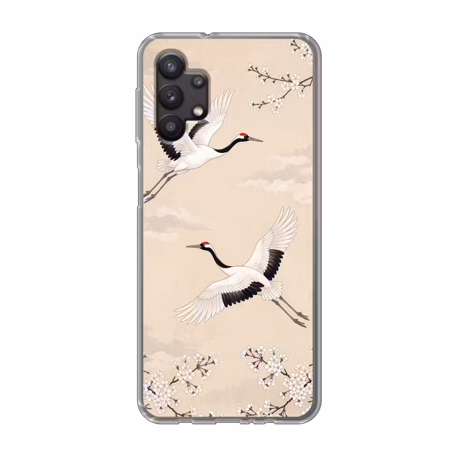 Kraanvogels - Bloesem - Beige Telefoonhoesje Samsung Galaxy A32 5G klein -3d