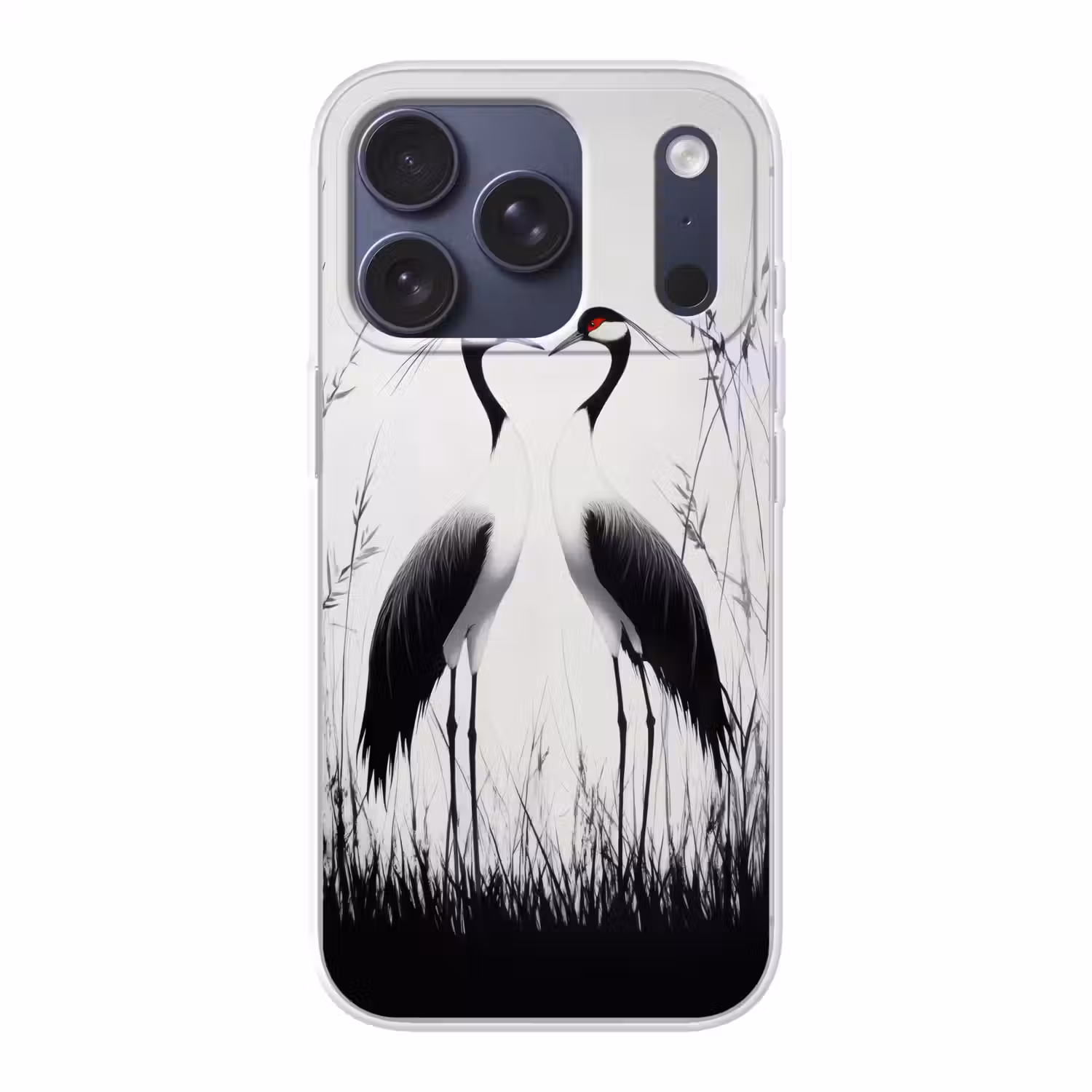 Kraanvogels - Gras - Hartvorm - Zwart Telefoonhoesje iPhone 17 Pro klein -3d