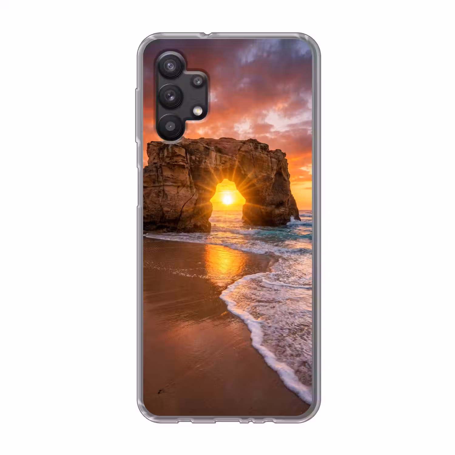Kust - Rots - Zonsondergang - Zee - Natuur Telefoonhoesje Samsung Galaxy A32 5G klein -3d