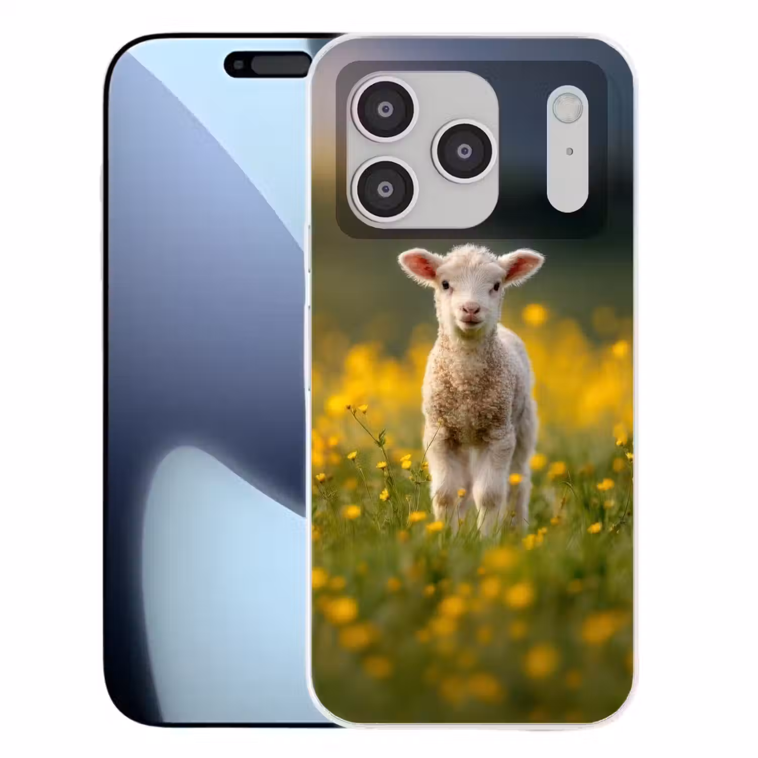 Lammetje - Gras - Bloemen - Geel Telefoonhoesje iPhone 17 Pro klein -3d