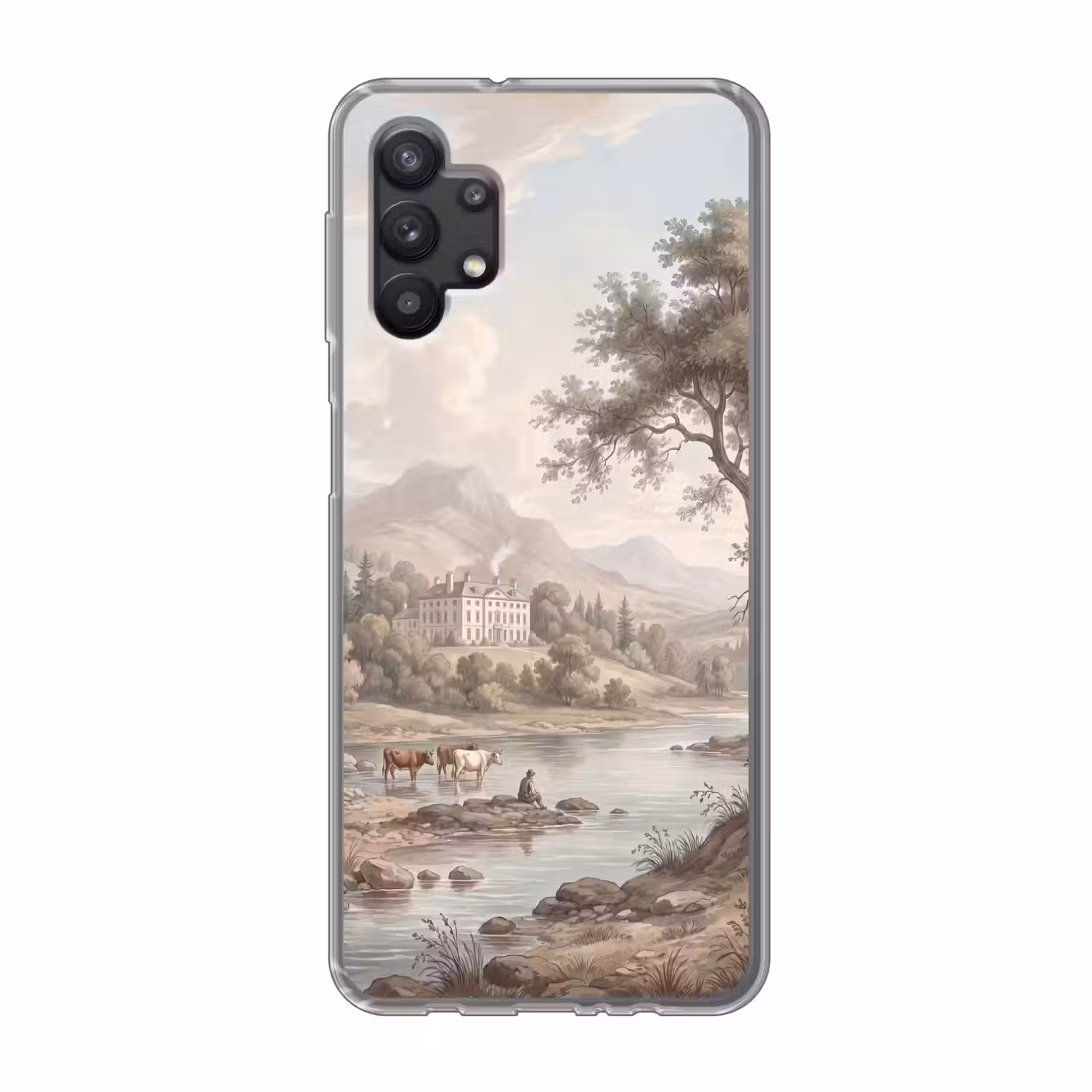 Landhuis - Rivier - Vee Telefoonhoesje Samsung Galaxy A32 5G klein -3d