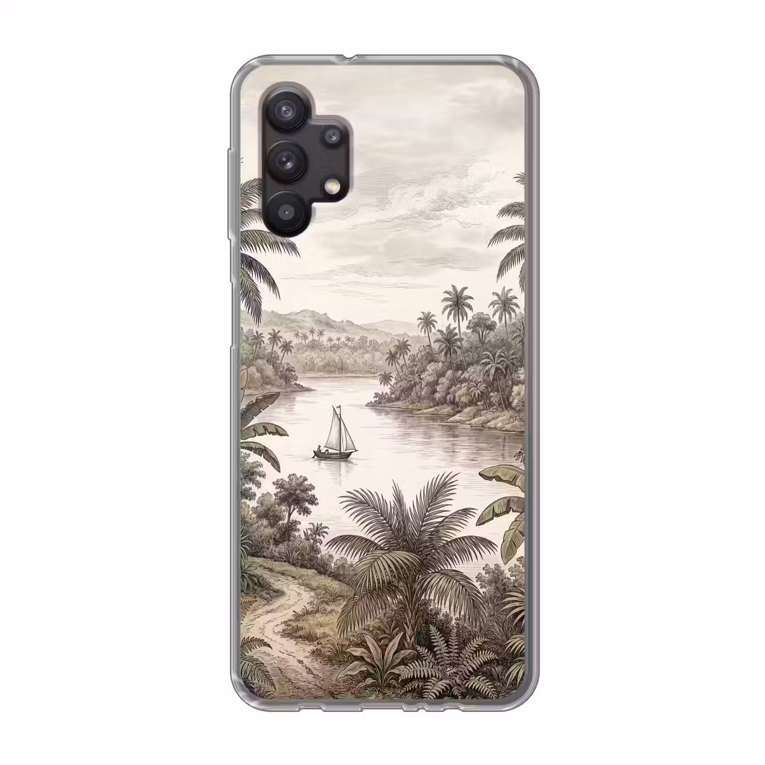 Landschap - Rivier - Boot - Tropisch - Vintage Telefoonhoesje Samsung Galaxy A32 5G klein -3d