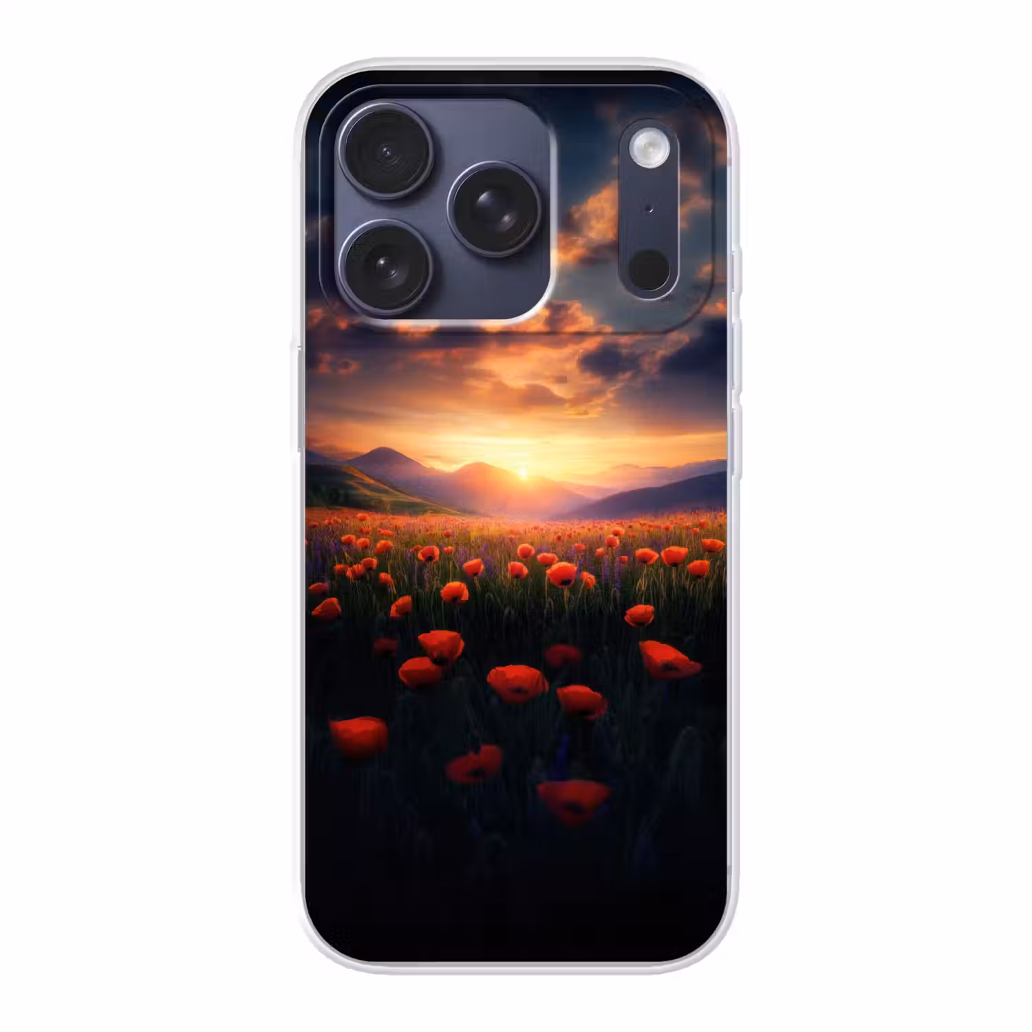 Landschap - Zonsondergang - Bloemenveld Telefoonhoesje iPhone 17 Pro klein -3d
