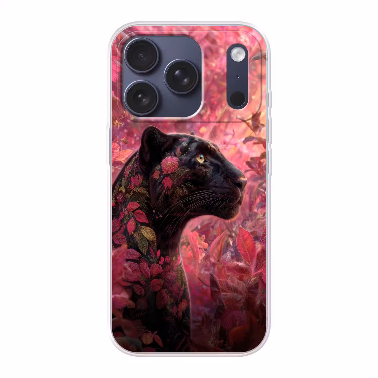 Luipaard - Bloemen - Roze Telefoonhoesje iPhone 17 Pro klein -3d