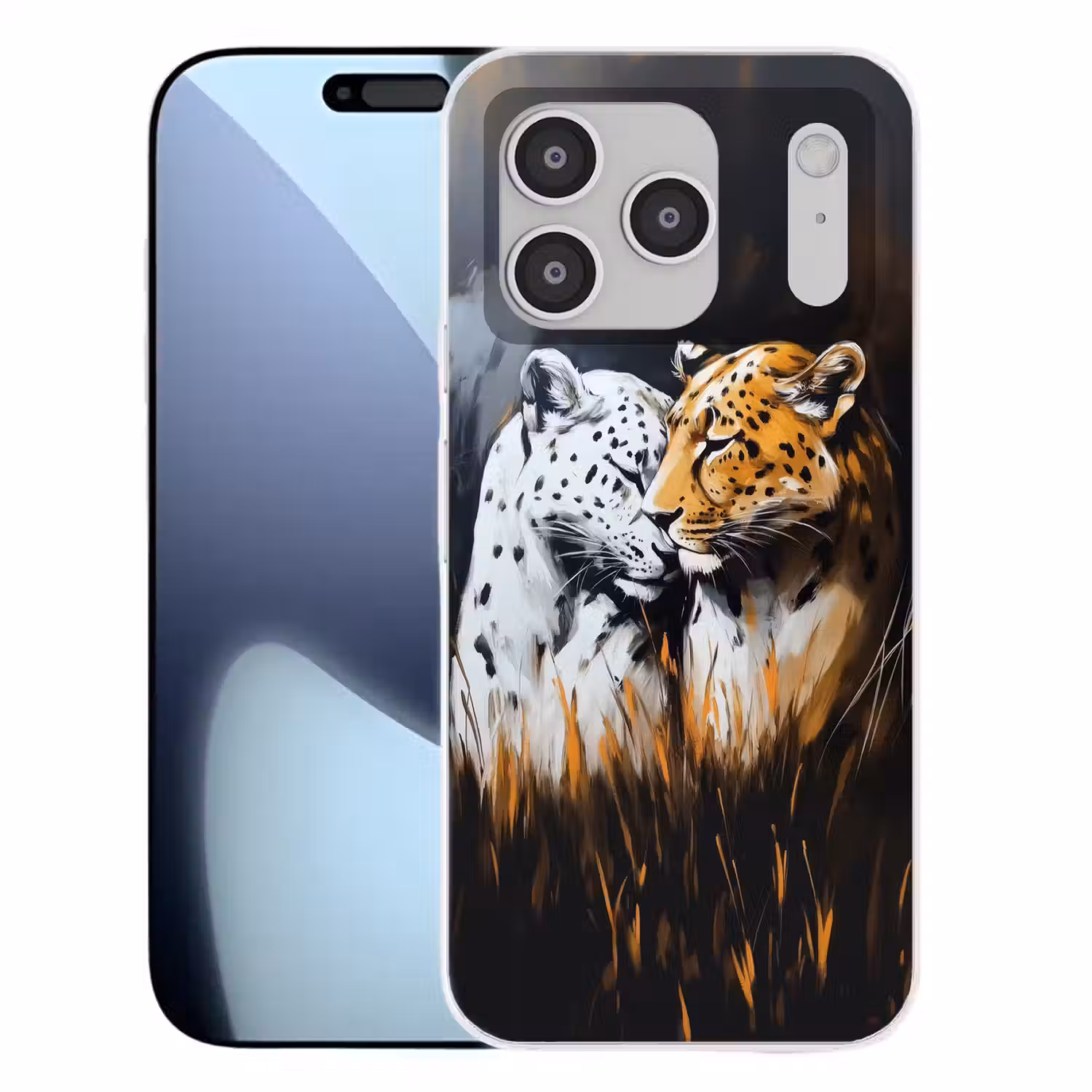 Luipaard - Oranje - Wit - Gras Telefoonhoesje iPhone 17 Pro klein -3d