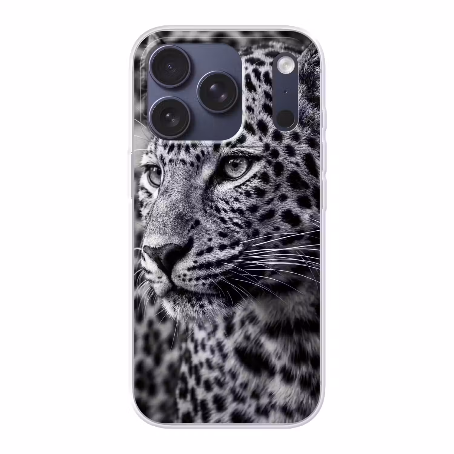 Luipaard - Zwart - Wit - Oog Telefoonhoesje iPhone 17 Pro klein -3d