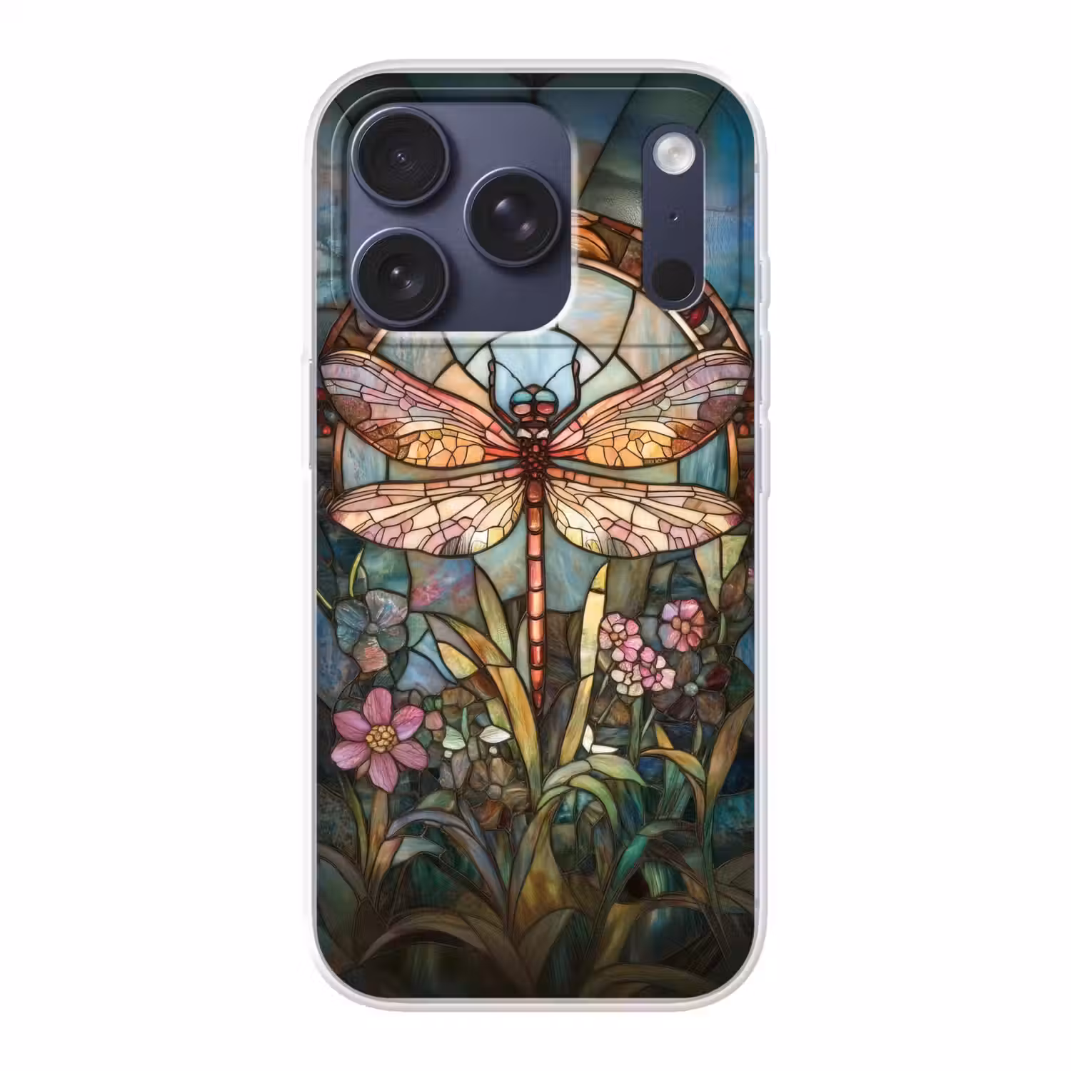 Libelle - Mozaïek - Bloemen - Kleurrijk Telefoonhoesje iPhone 17 Pro klein -3d