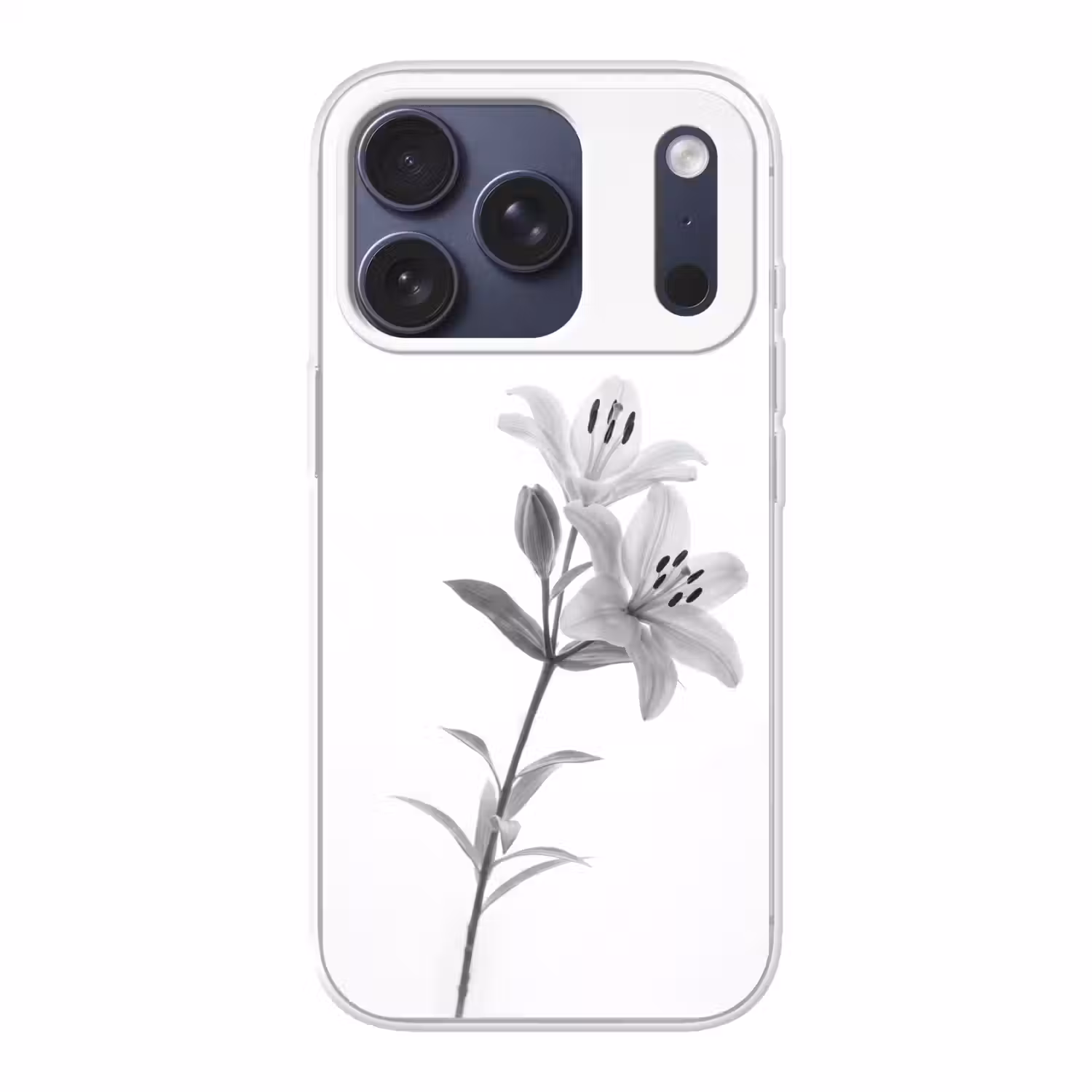 Lelies - Elegant - Zwart - Wit Telefoonhoesje iPhone 17 Pro klein -3d