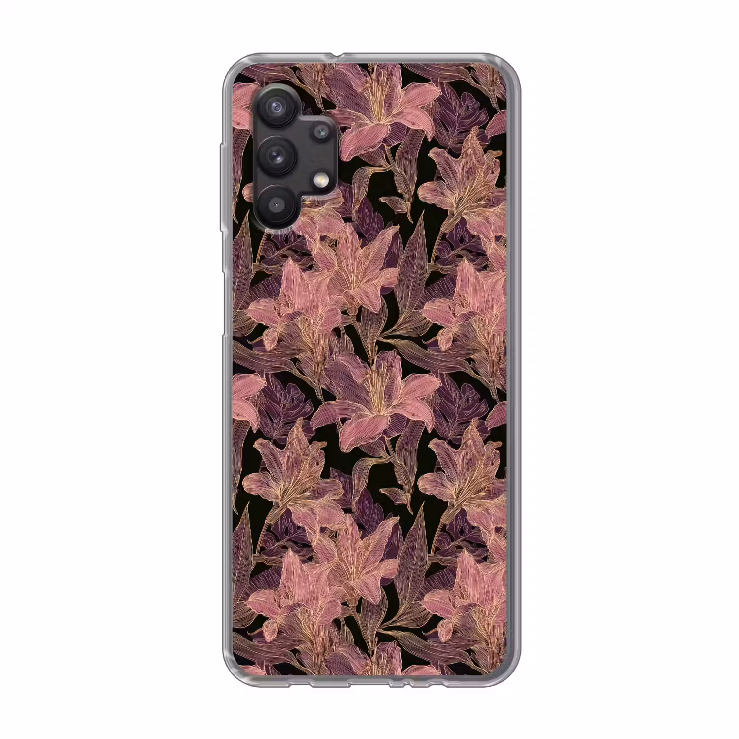 Lelies - Patroon - Paars - Goud Telefoonhoesje Samsung Galaxy A32 5G klein 346 -3d
