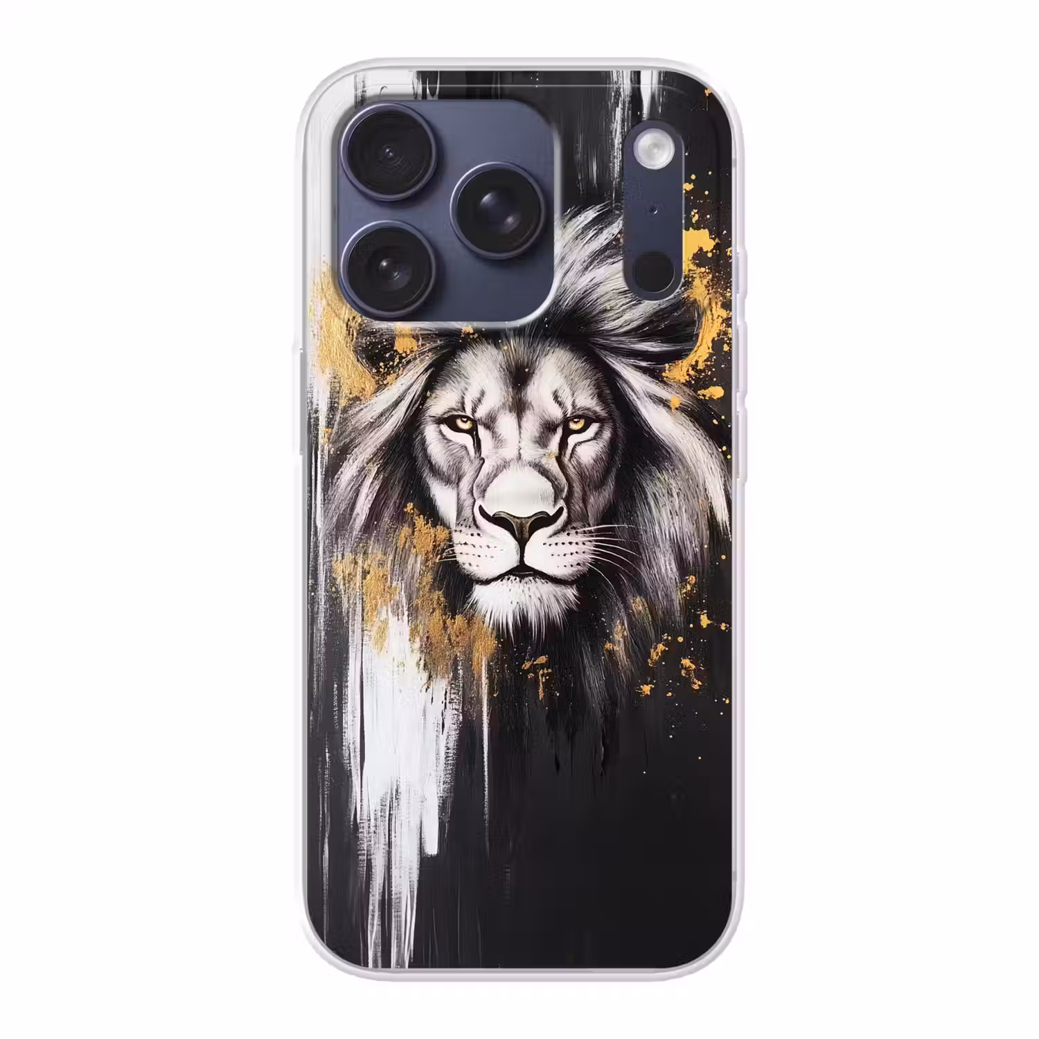 Leeuw - Portret - Verfspatten - Grijs Telefoonhoesje iPhone 17 Pro klein -3d