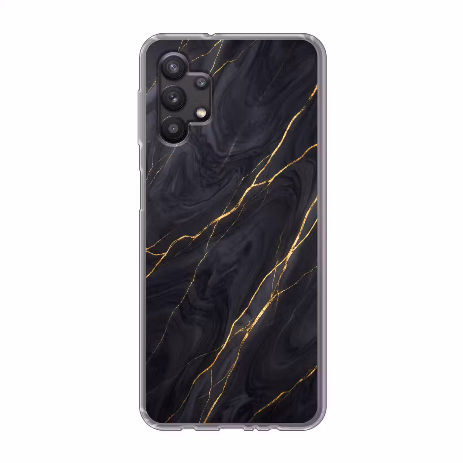 Marmer - Goudaders - Abstract - Modern - Zwart Telefoonhoesje Samsung Galaxy A32 5G klein -3d