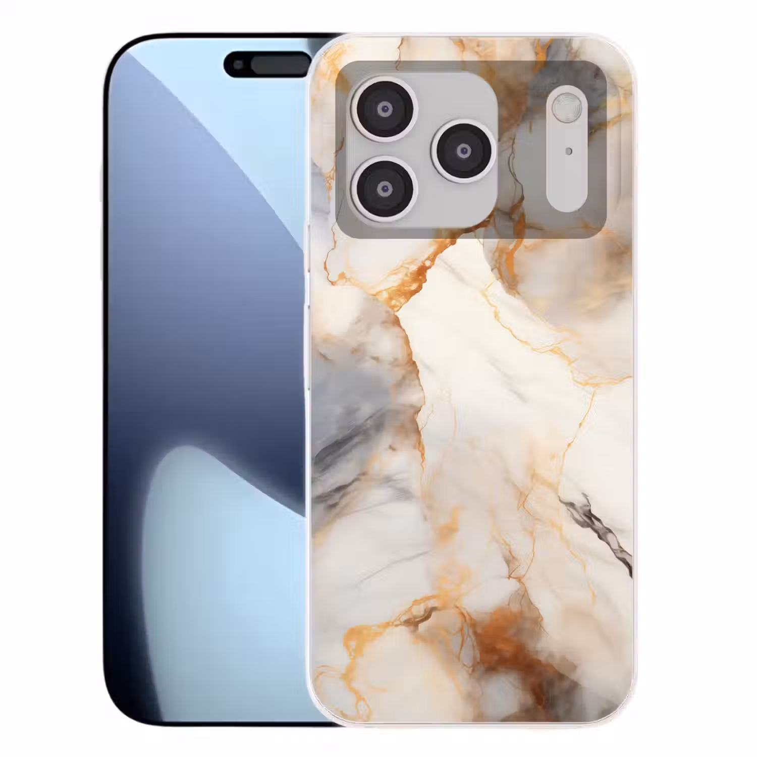 Marmer - Grijs - Goud Telefoonhoesje iPhone 17 Pro klein -3d