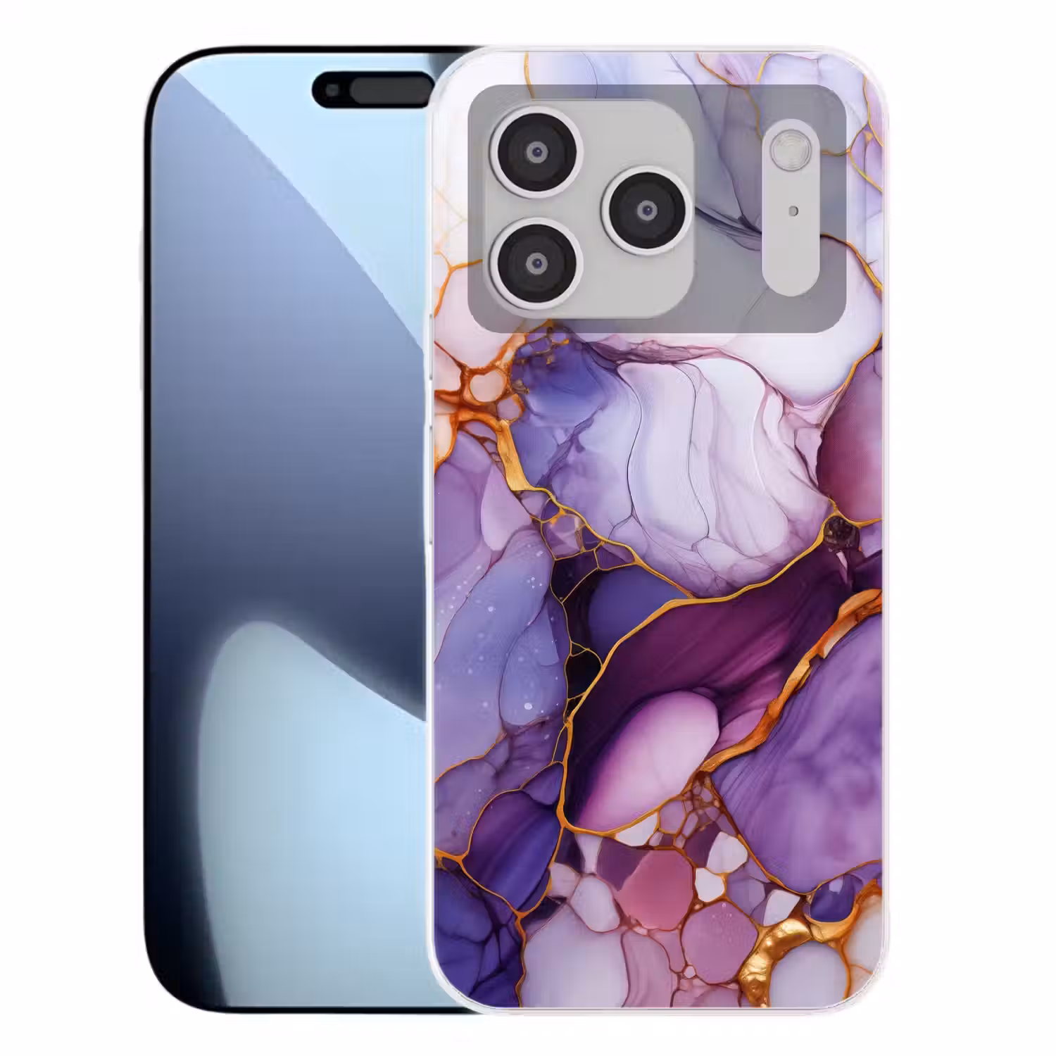 Marmer - Paars - Lila - Goud Telefoonhoesje iPhone 17 Pro klein -3d