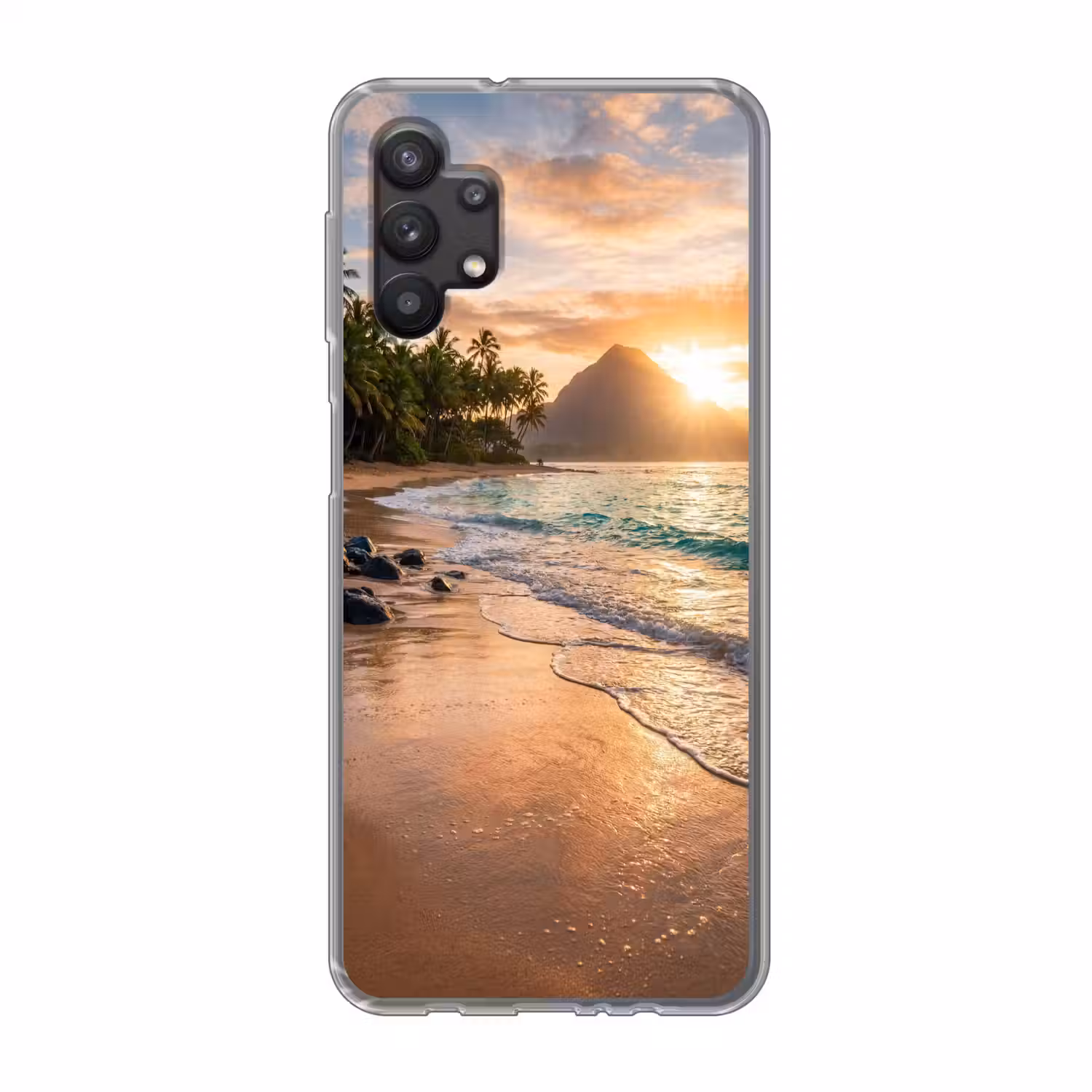 Zee - Berg - Landschap - Tropisch - Goud Telefoonhoesje Samsung Galaxy A32 5G klein -3d