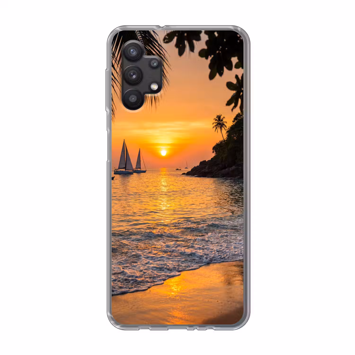 Zee - Zonsondergang - Boot - Natuur - Oranje Telefoonhoesje Samsung Galaxy A32 5G klein -3d