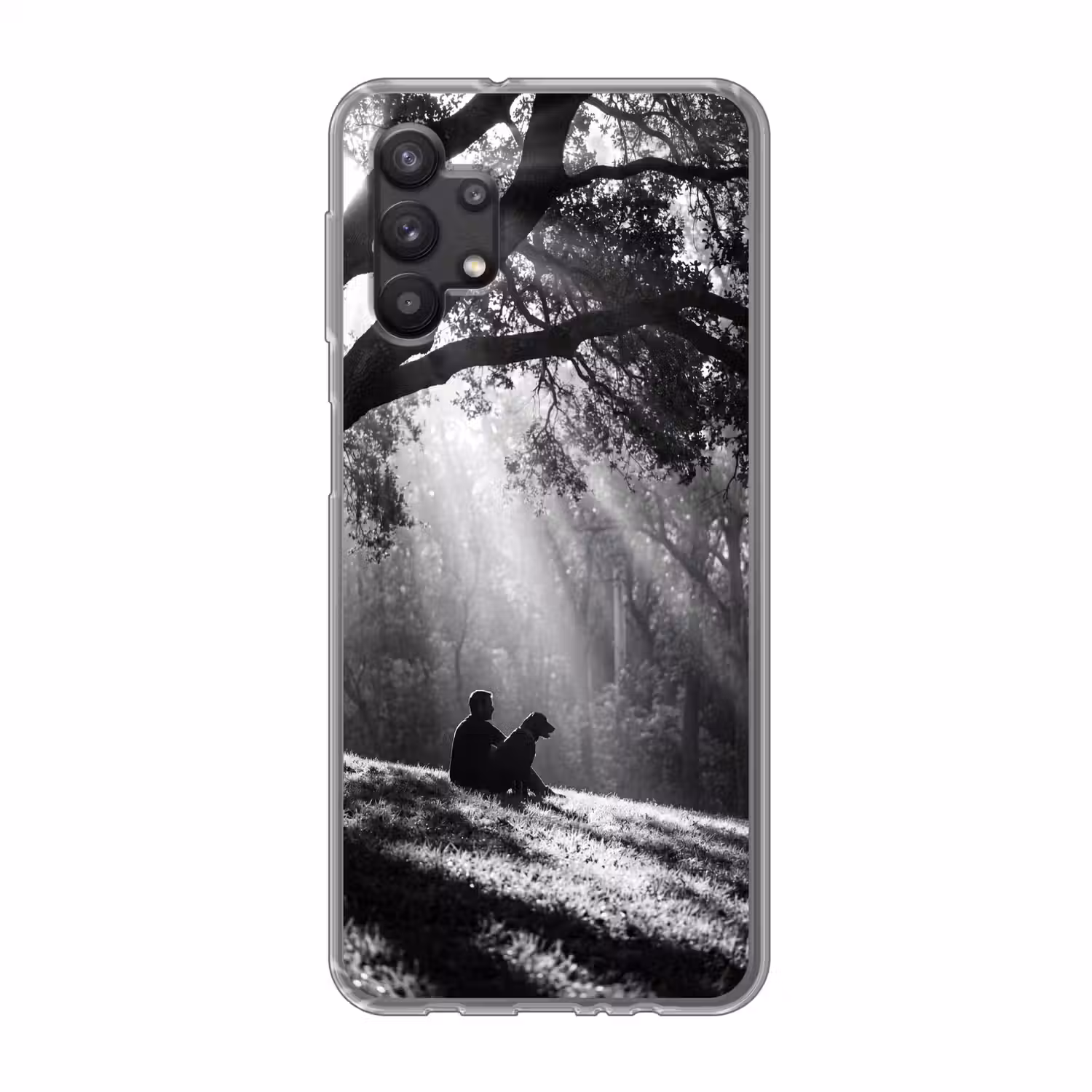 Mens - Hond - Natuur - Zwart-wit - Silhouet Telefoonhoesje Samsung Galaxy A32 5G klein -3d