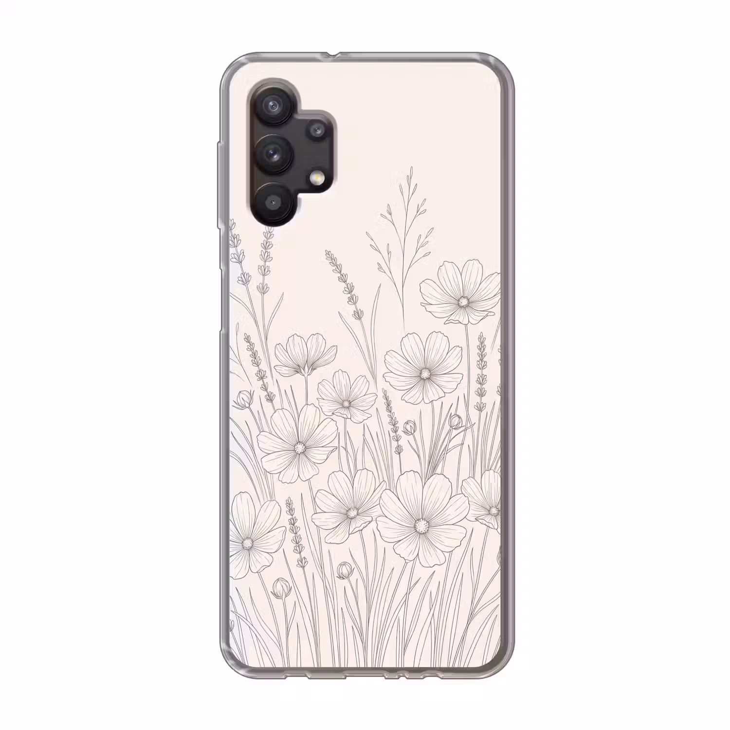 Minimalistisch - Modern - Bloemen - Beige Telefoonhoesje Samsung Galaxy A32 5G klein -3d