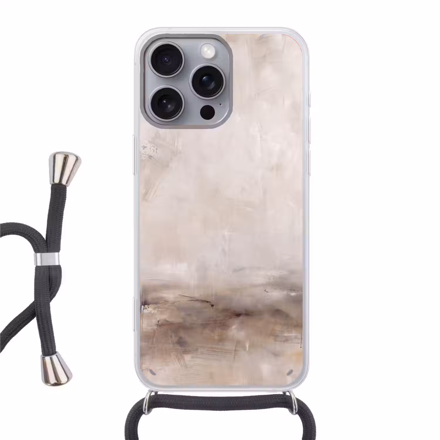 Abstrakt - Landschap - Modern - Beige - Kunst Hoesje iPhone 16 Pro Max met koord klein -3d