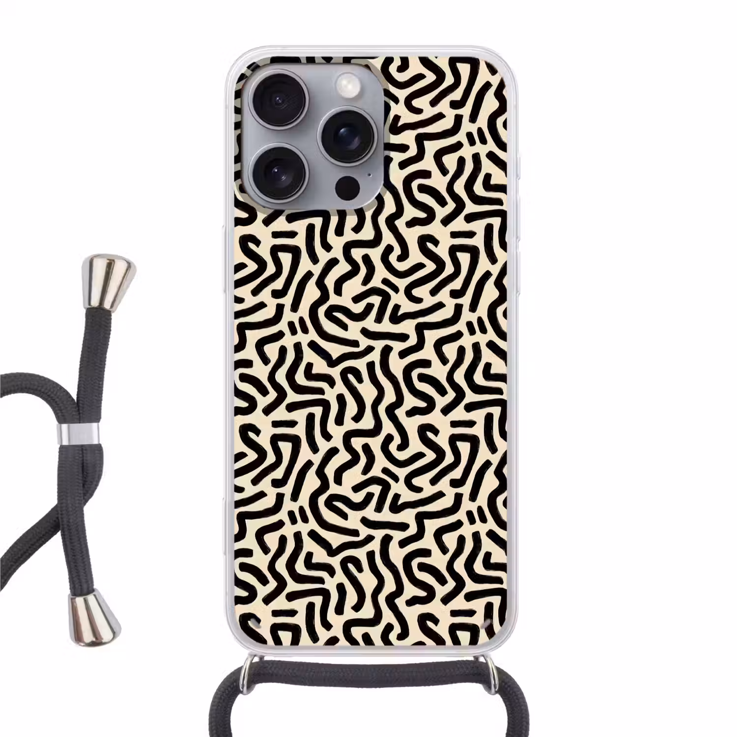 Abstract - Lijnen - Zwart Hoesje iPhone 16 Pro Max met koord klein 804 -3d