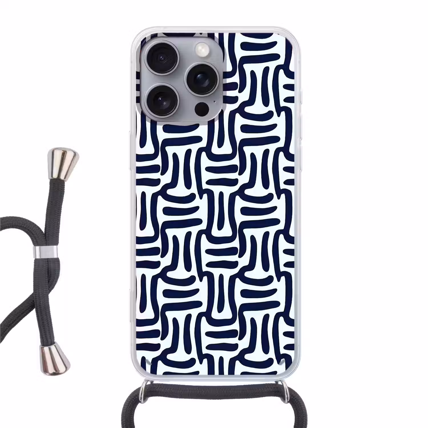 Abstract - Modern - Blauw Hoesje iPhone 16 Pro Max met koord klein 804 -3d