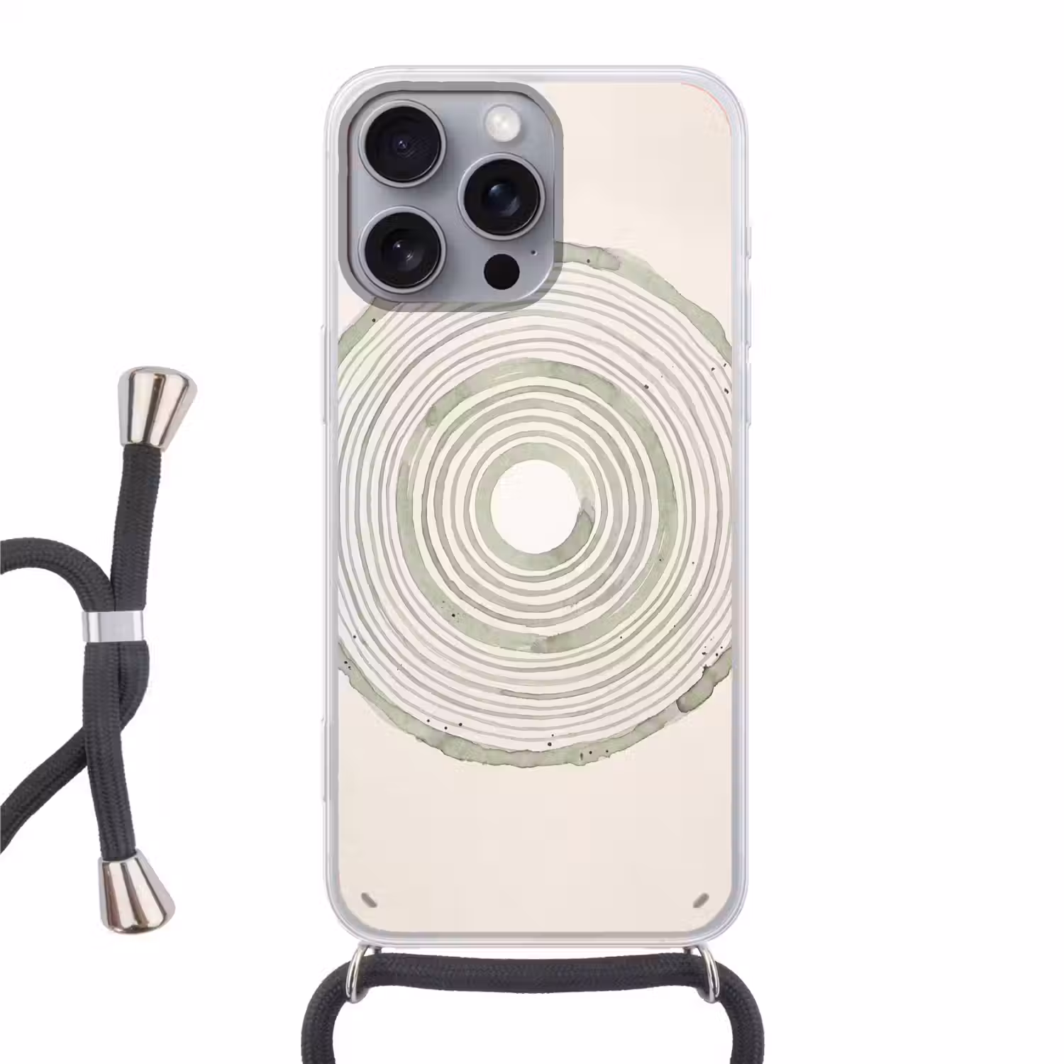 Abstractie - Cirkels - Waterverf - Groen - Modern Hoesje iPhone 16 Pro Max met koord klein -3d
