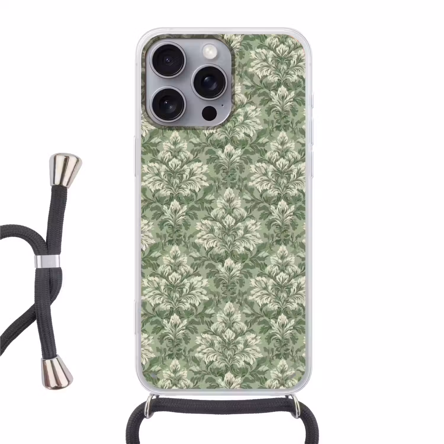 Sierlijk - Lichtgroen - Planten - Patroon - Getailleerd Hoesje iPhone 16 Pro Max met koord klein 804 -3d