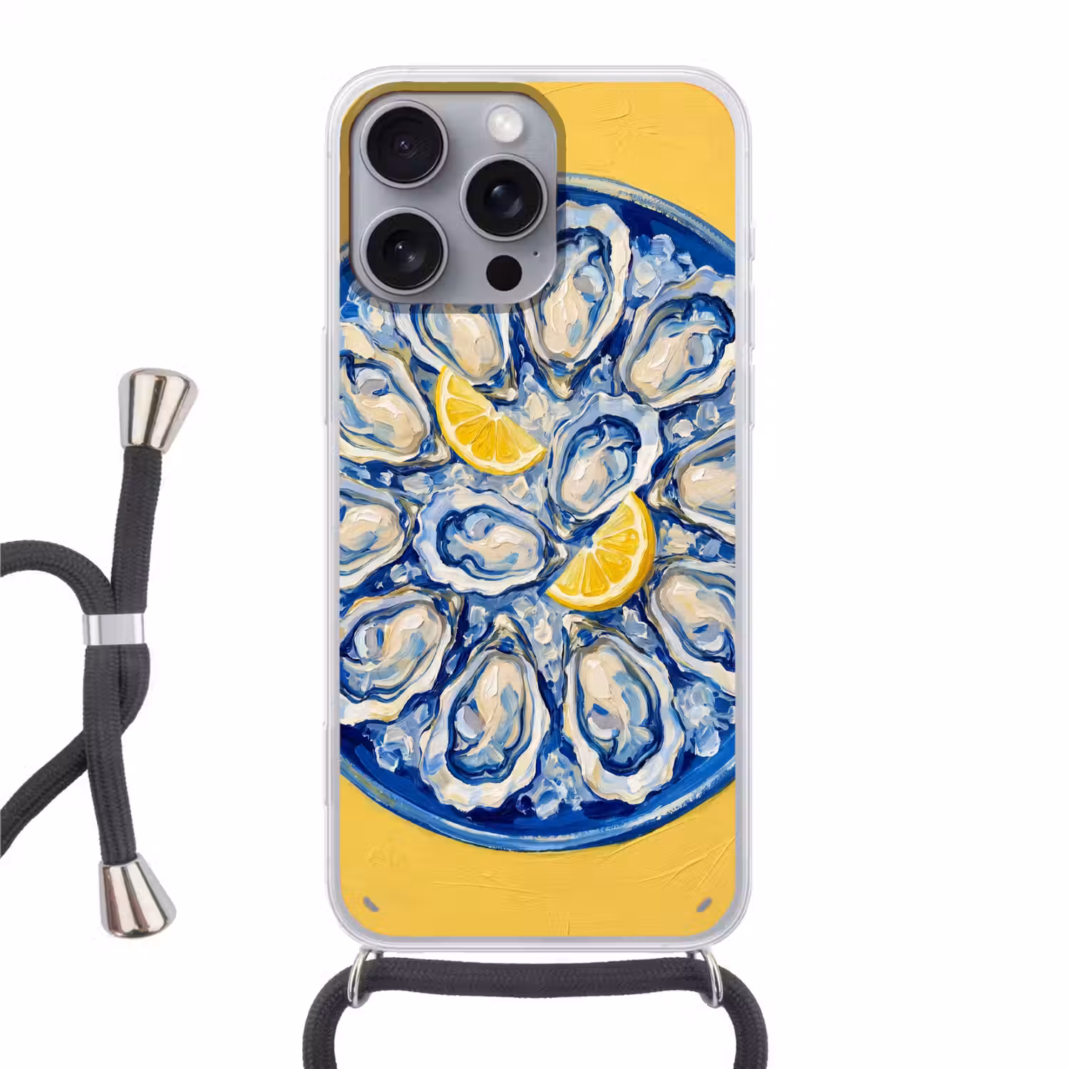 Oesters - Citroen - IJs - Modern - Geel Hoesje iPhone 16 Pro Max met koord klein -3d