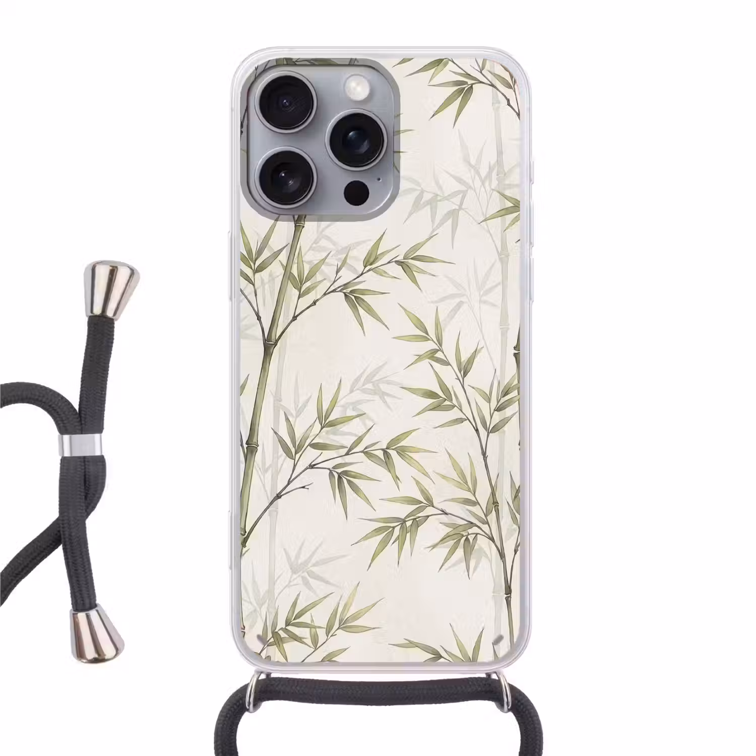 Bamboe - Bladeren - Natuur - Aquarel - Groen Hoesje iPhone 16 Pro Max met koord klein -3d