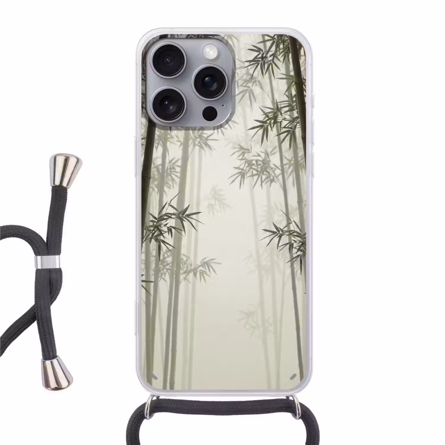 Bamboe - Bos - Mist - Natuur Hoesje iPhone 16 Pro Max met koord klein -3d