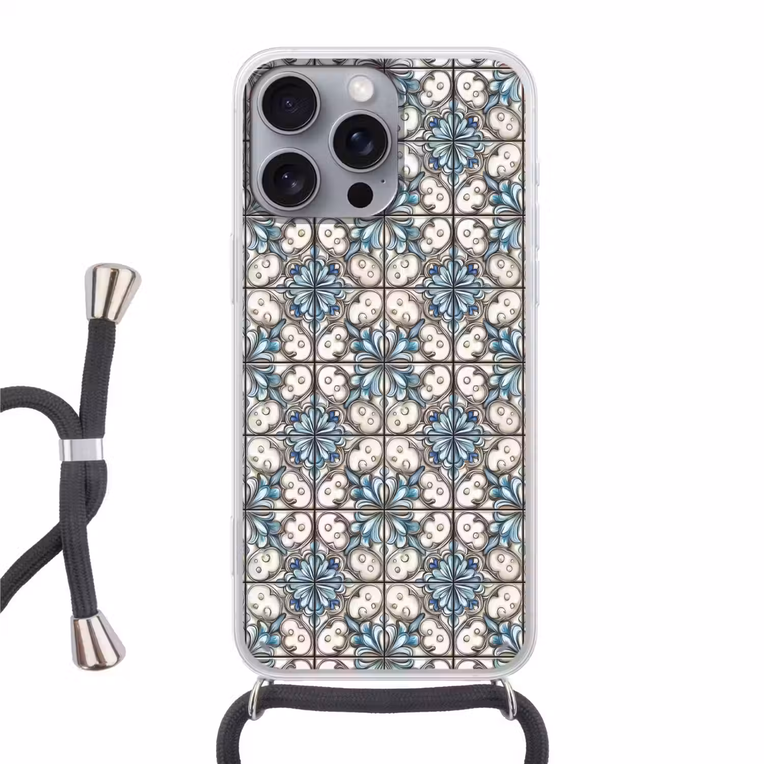 Barok - Tegel - Kleurrijk Hoesje iPhone 16 Pro Max met koord klein 804 -3d