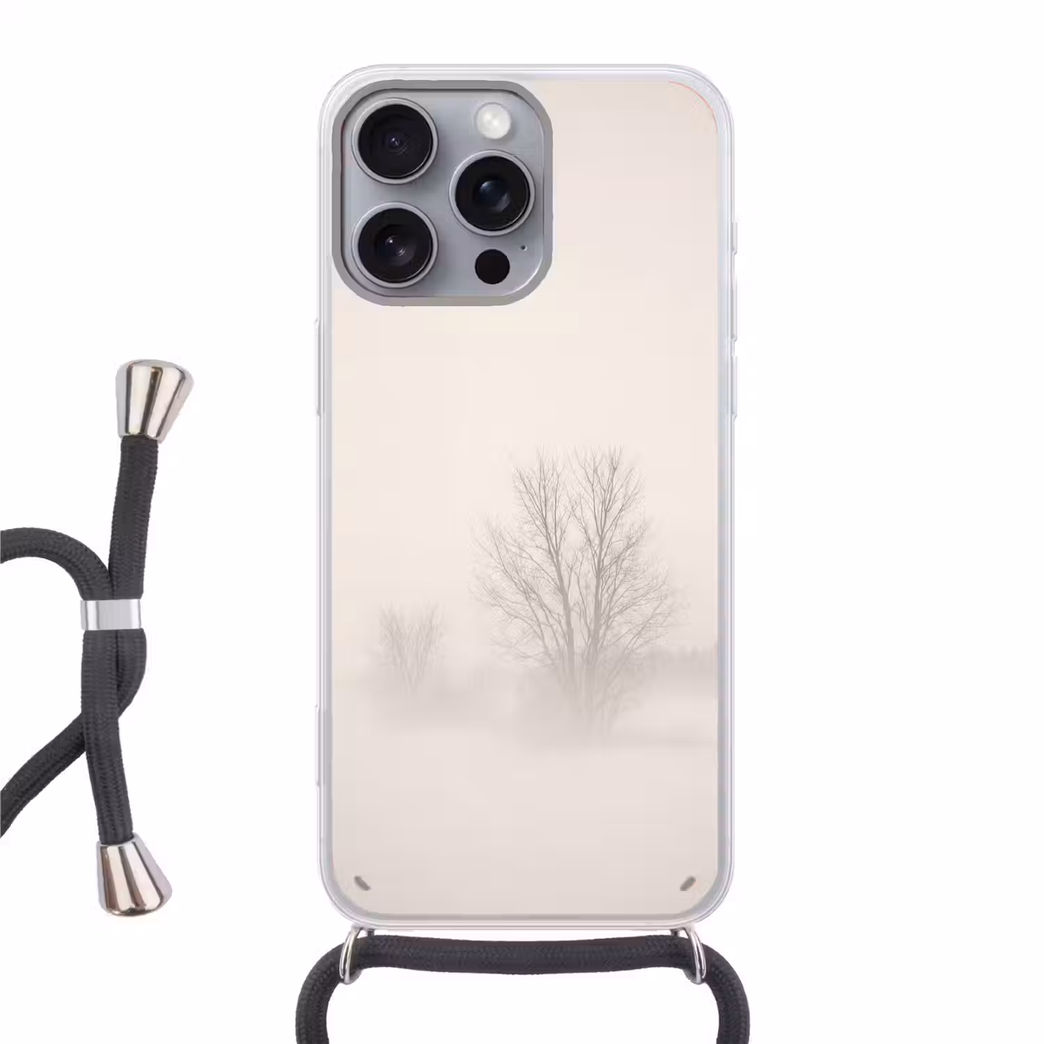 Boom - Mist - Sneeuw - Winter - Minimalistisch Hoesje iPhone 16 Pro Max met koord klein -3d