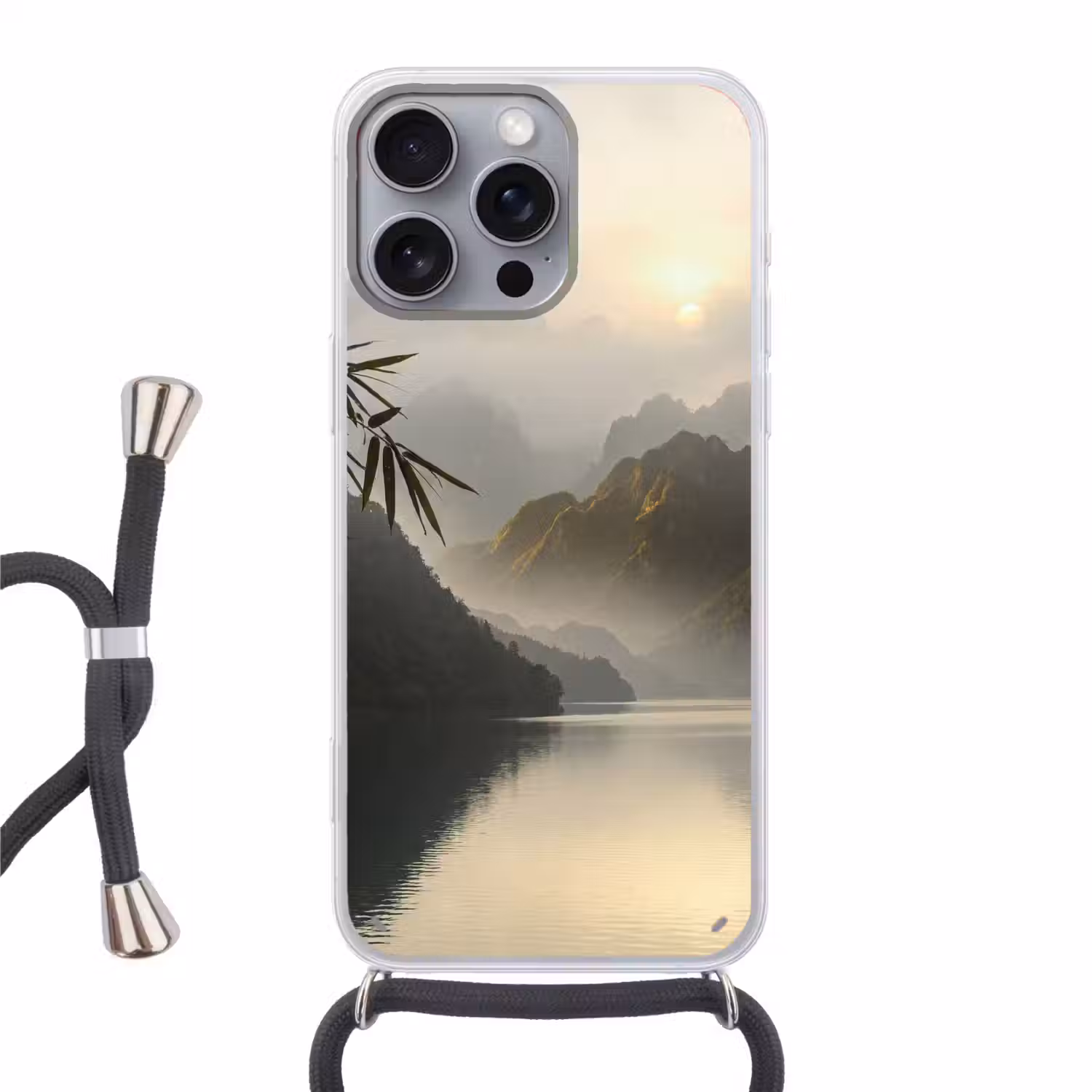 Bergen - Water - Mist - Natuur - Landschap Hoesje iPhone 16 Pro Max met koord klein -3d