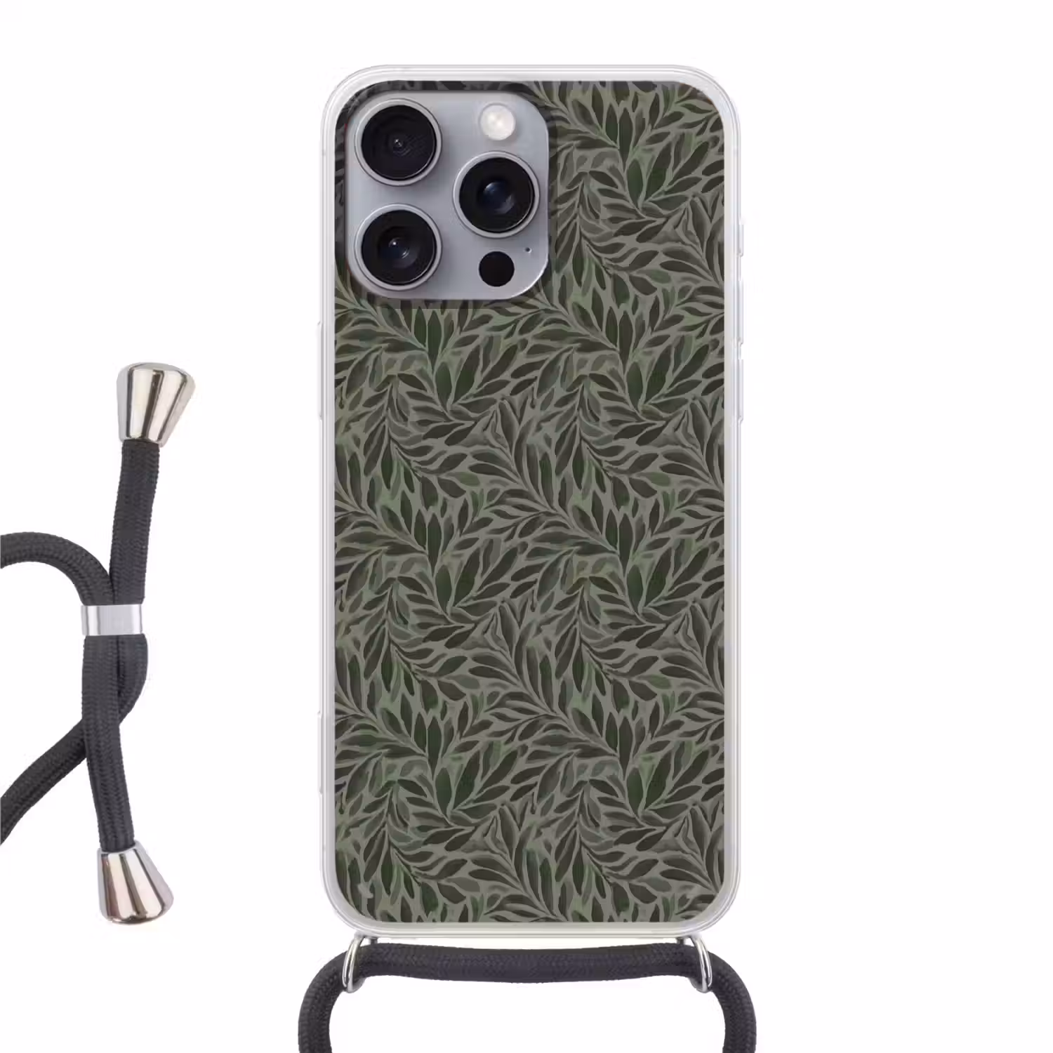 Bladeren - Organisch - Groen Hoesje iPhone 16 Pro Max met koord klein 804 -3d