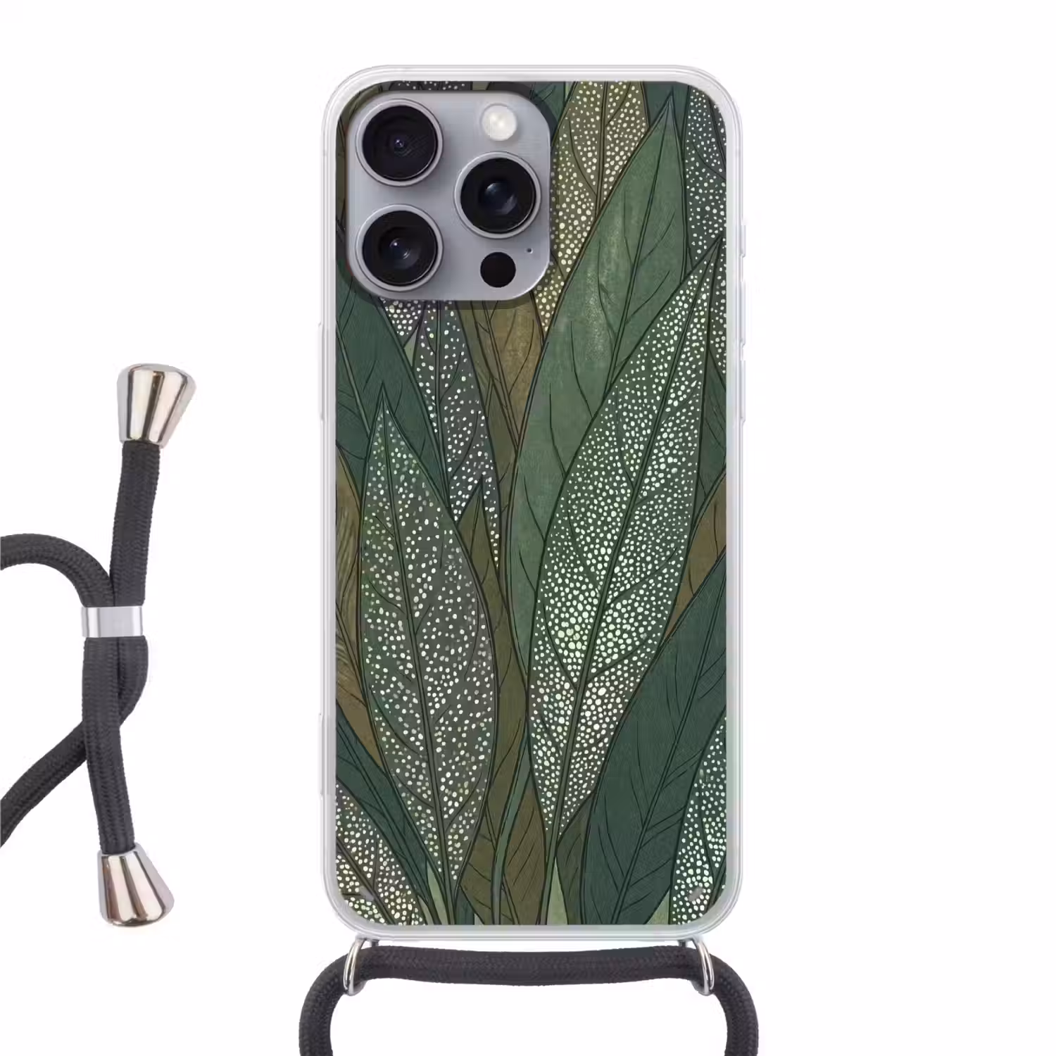 Bladeren - Patroon - Gestippeld - Natuur - Groen Hoesje iPhone 16 Pro Max met koord klein -3d