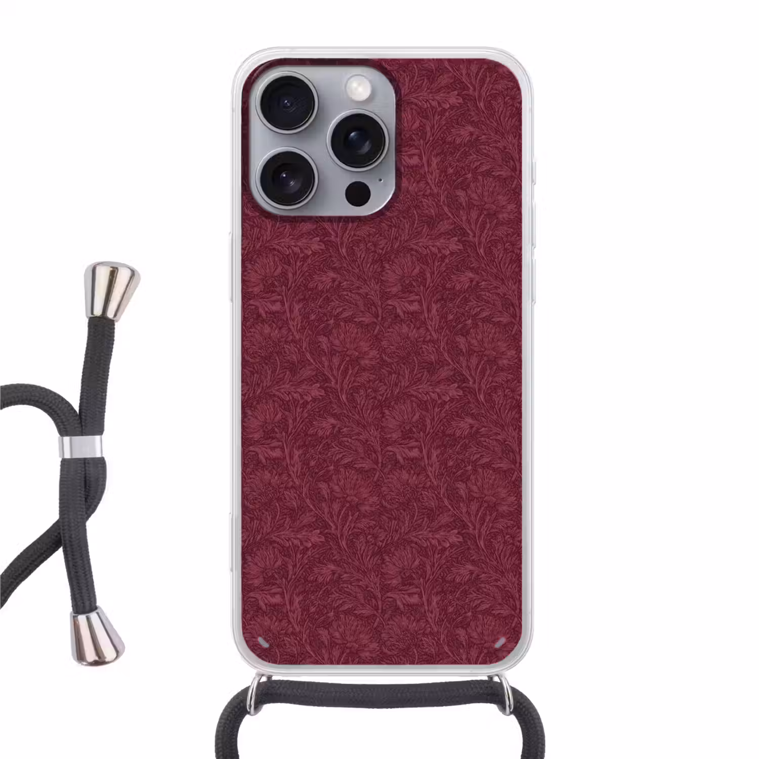 Bladeren - Patroon - Paars Hoesje iPhone 16 Pro Max met koord klein 804 -3d