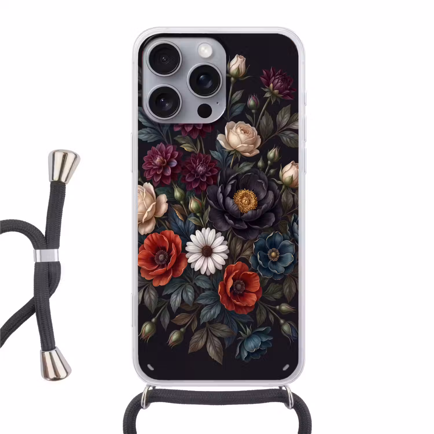 Bloemen - Boeket - Natuur - Klassiek - Weelderig Hoesje iPhone 16 Pro Max met koord klein -3d